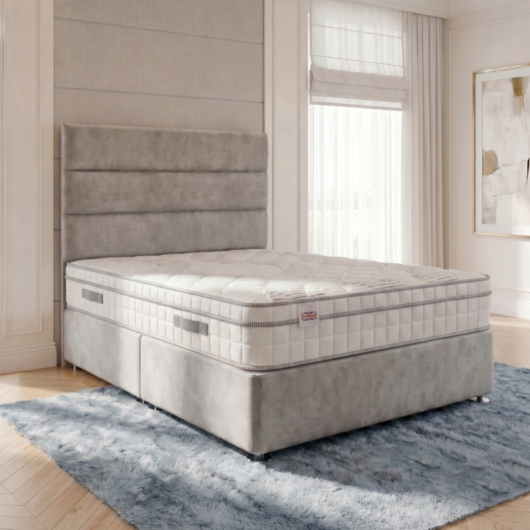 Somnior Regent Velvet Small Double Pocket Mattress Divan Bed Set - Silver