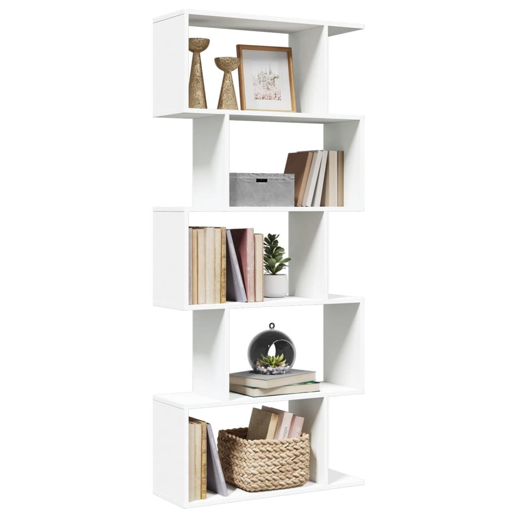 Walplus 5 Tier Engineered Wood Book Cabinet - White - 70 x 24 x 161 cm