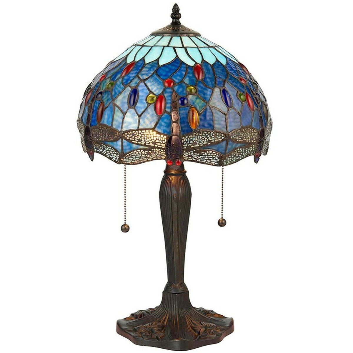 Loops Direct 30cm Diameter Zinc Alloy Table Lamp - Dark Bronze and Blue