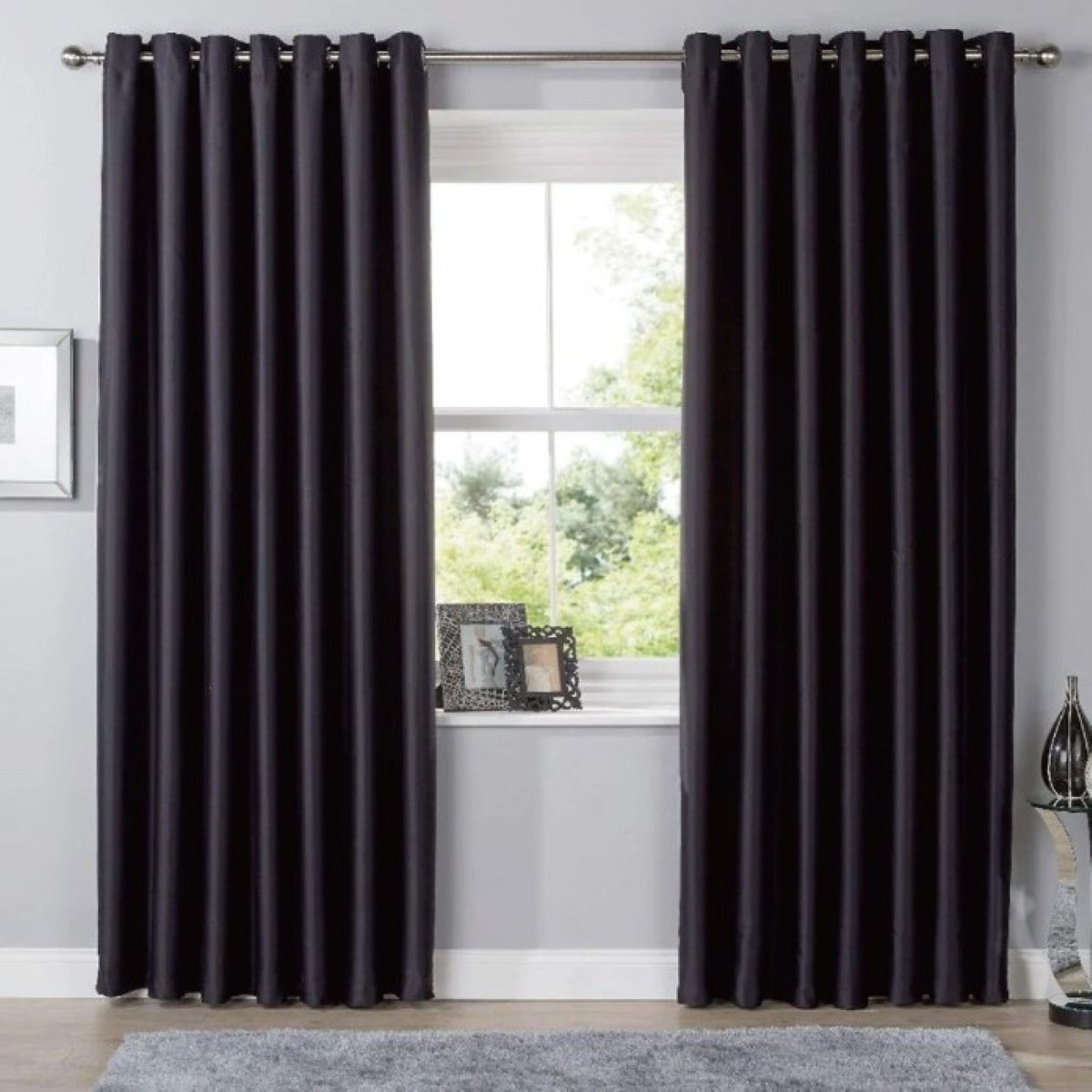 New Edge Blinds Black Blackout Eyelet Curtains - 167cm x 229cm