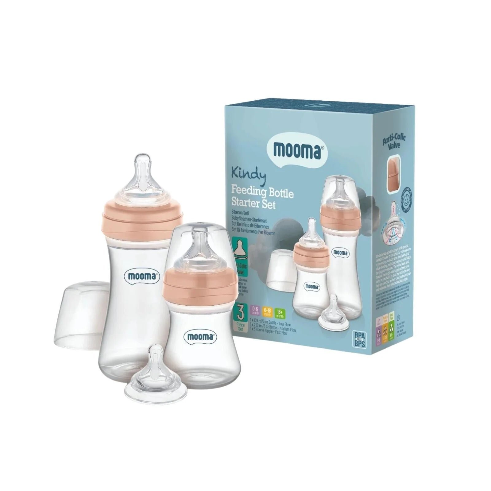 Mooma Kindy 3-Piece Feeding Bottle Starter Set - Old Rose