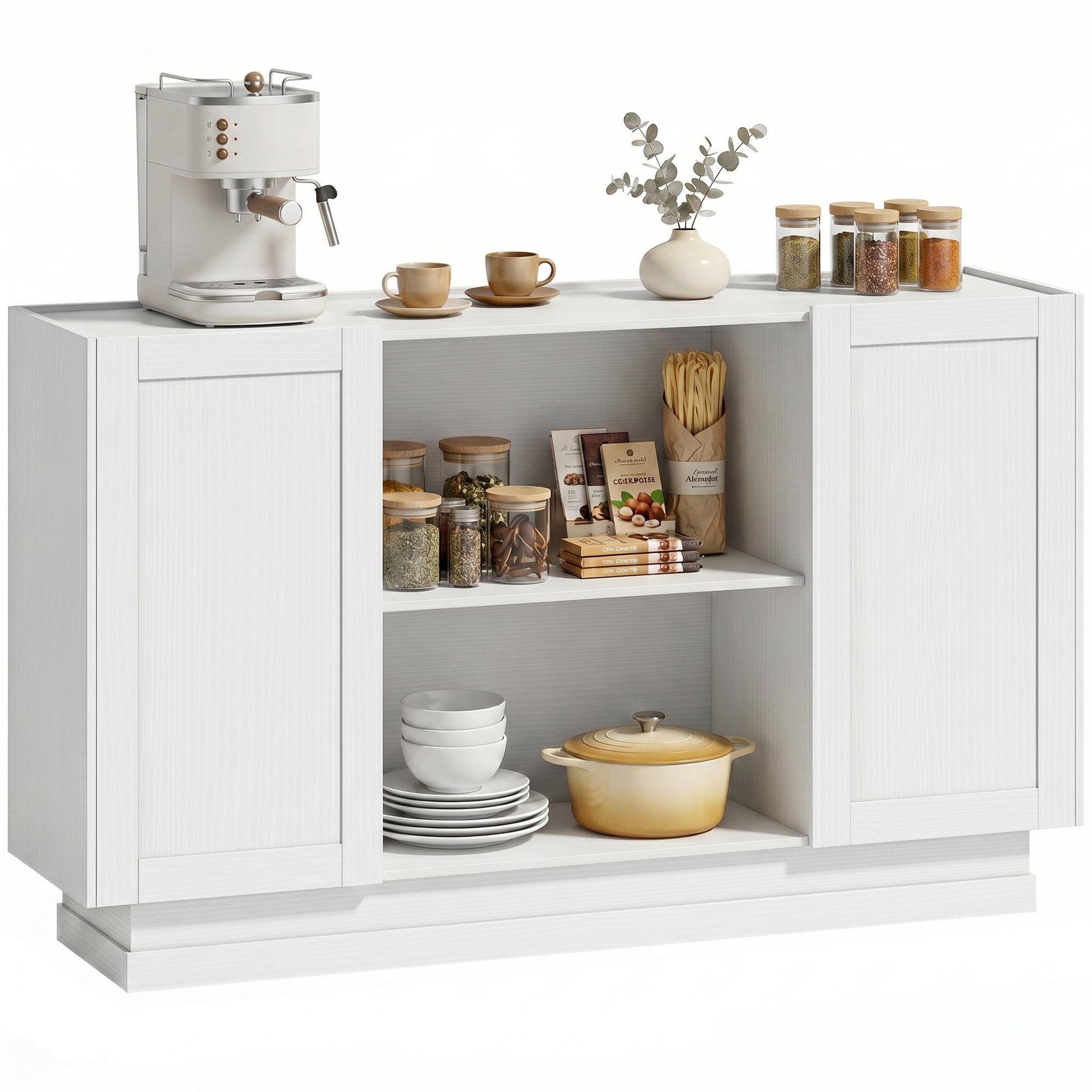 HOMCOM 133cm Sideboard Buffet Cabinet with 2 Open Shelves - White