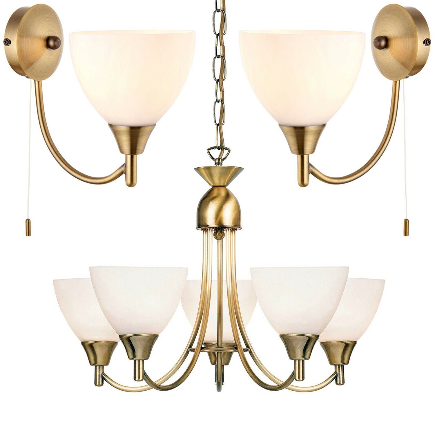 Loops Direct Steel and Glass Lighting Set - Antique Brass 7 Lights