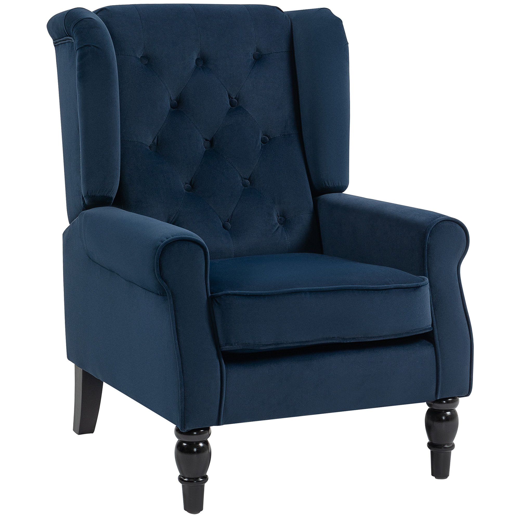 HOMCOM Wooden Button Tufted Velvet Armchair for Living Room - Dark Blue