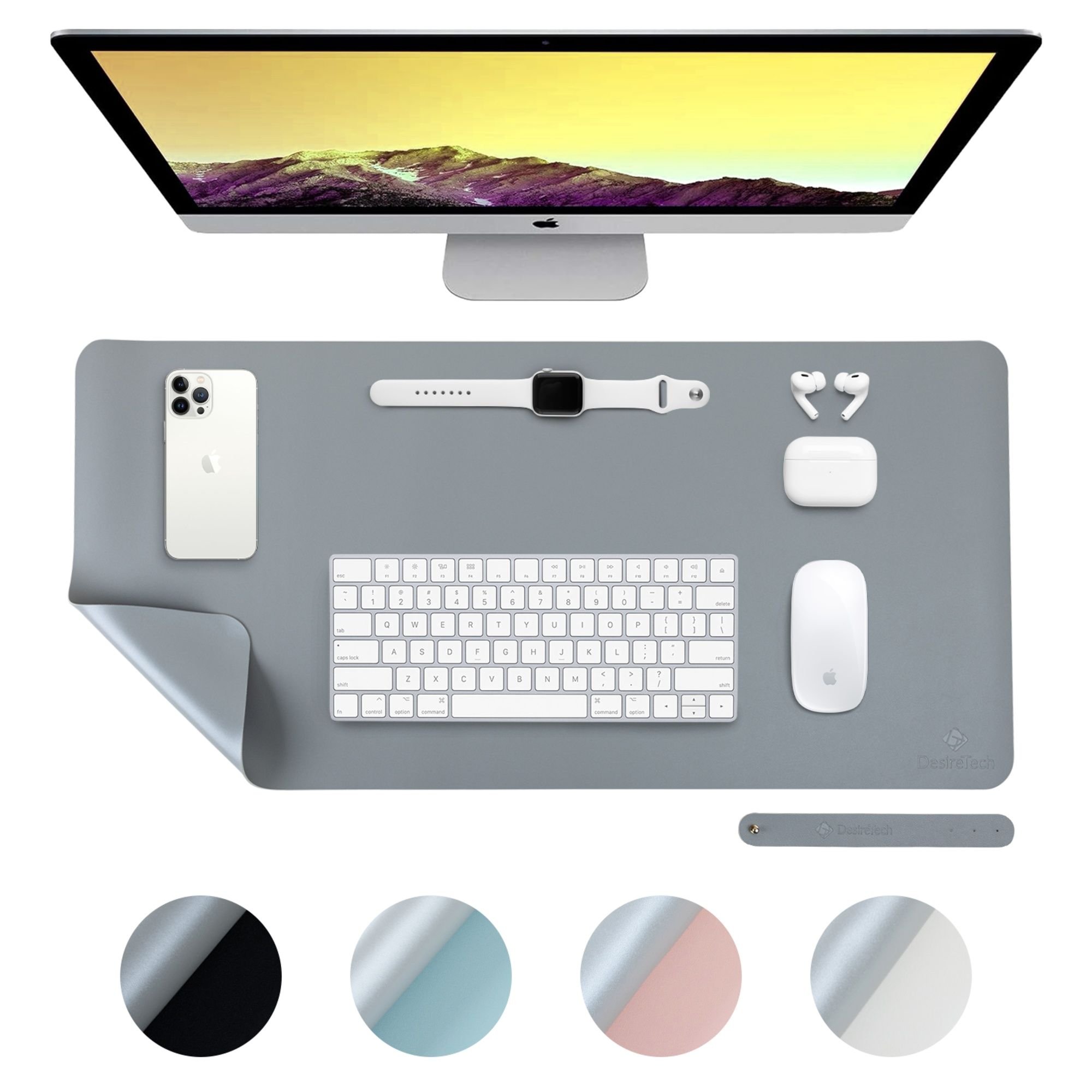 Desiretech Reversible Faux Leather Desk Mat 40 x 80cm - Grey & Silver