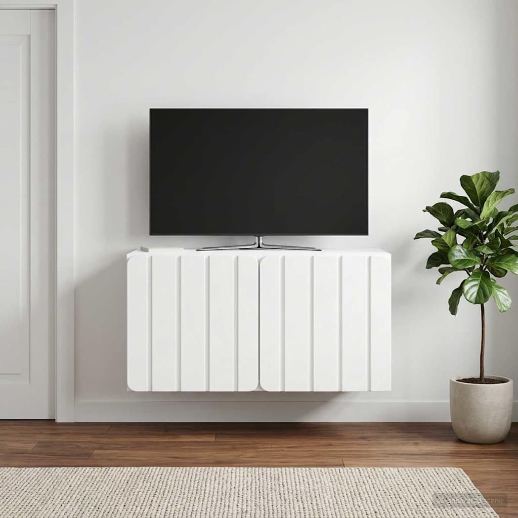 Walplus 2 Door Wall Mounted TV Cabinet - White - 59.5 x 31 x 30 cm