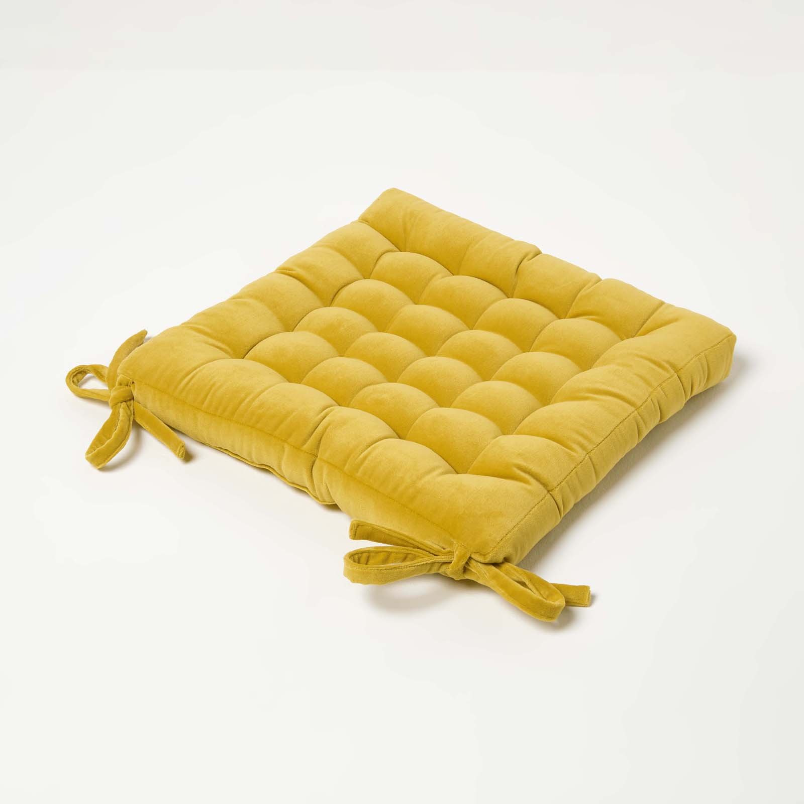 Homescapes Velvet Seat Pad Chair Cushion  - Mustard Yellow