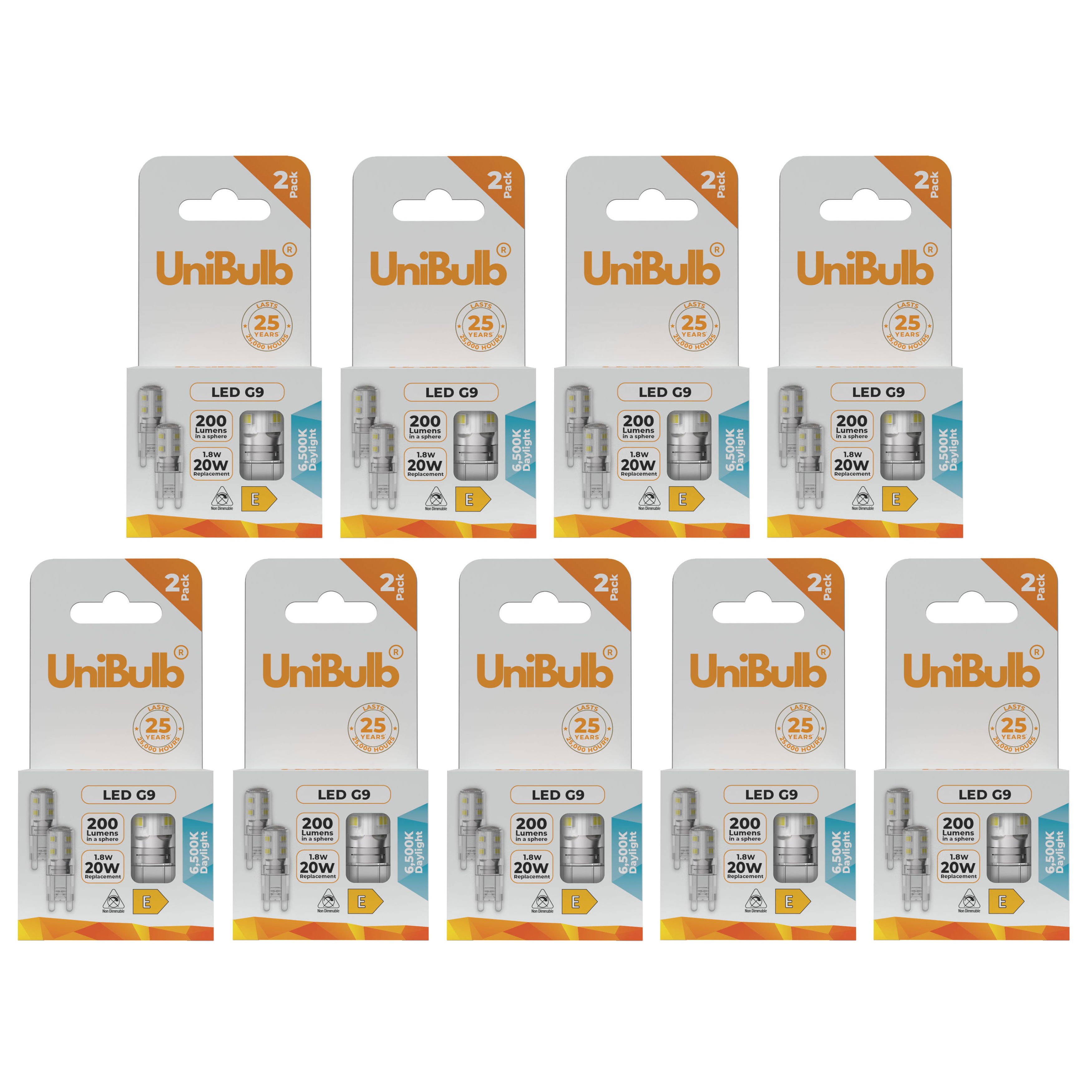 UniBulb 1.8W LED Daylight Capsule G9 Light Bulb - Pack of 18