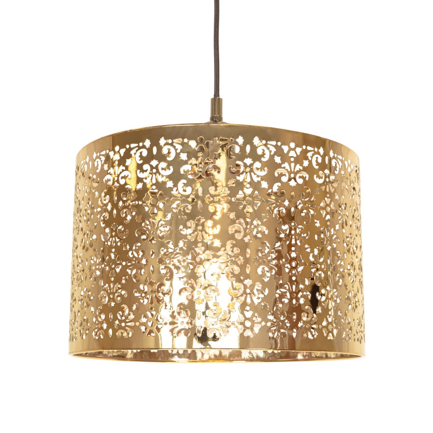 Happy Homewares Gold Marrakech Metal with Floral Decoration Pendant Shade - 29cm