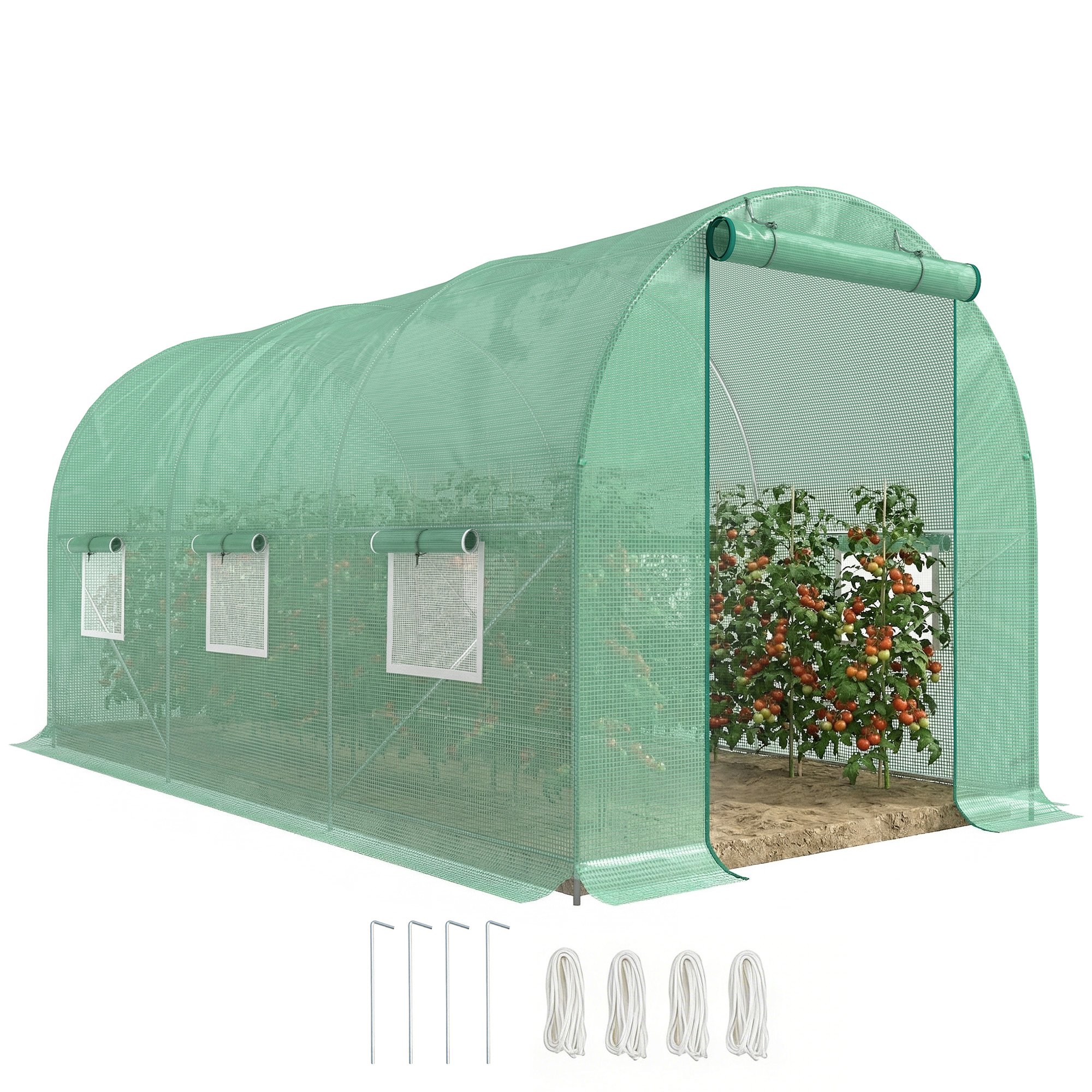 Outsunny Steel Polytunnel Greenhouse with Steel Frame - Green