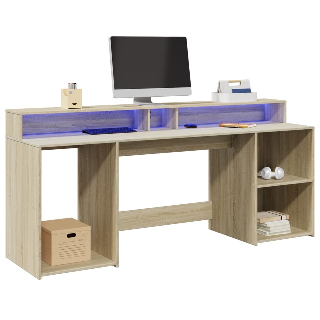 Walplus LED Engineered Wood Desk - Light Oak - 200 x 55 x 91 cm