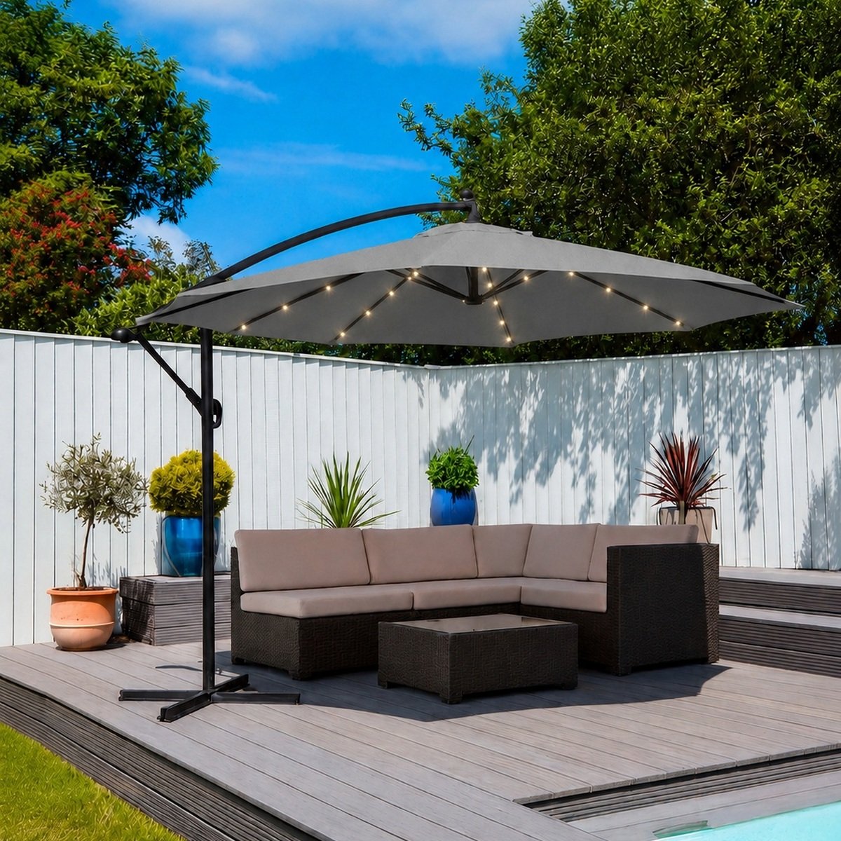 Neo 3M Outdoor Led Lights Freestanding Parasol - Grey