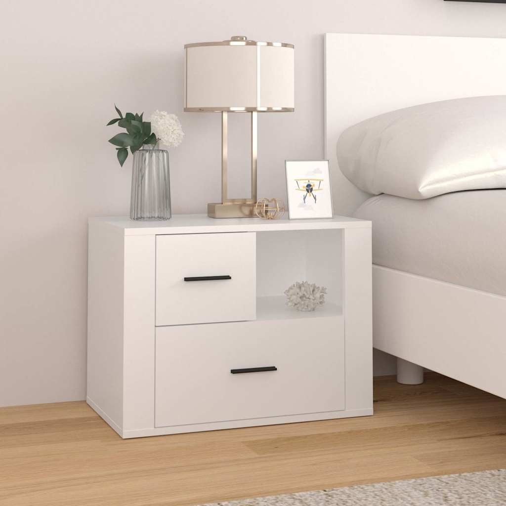 Walplus 2 Drawer Engineered Wood Bedside Cabinet - White - 60 x 36 x 45 cm