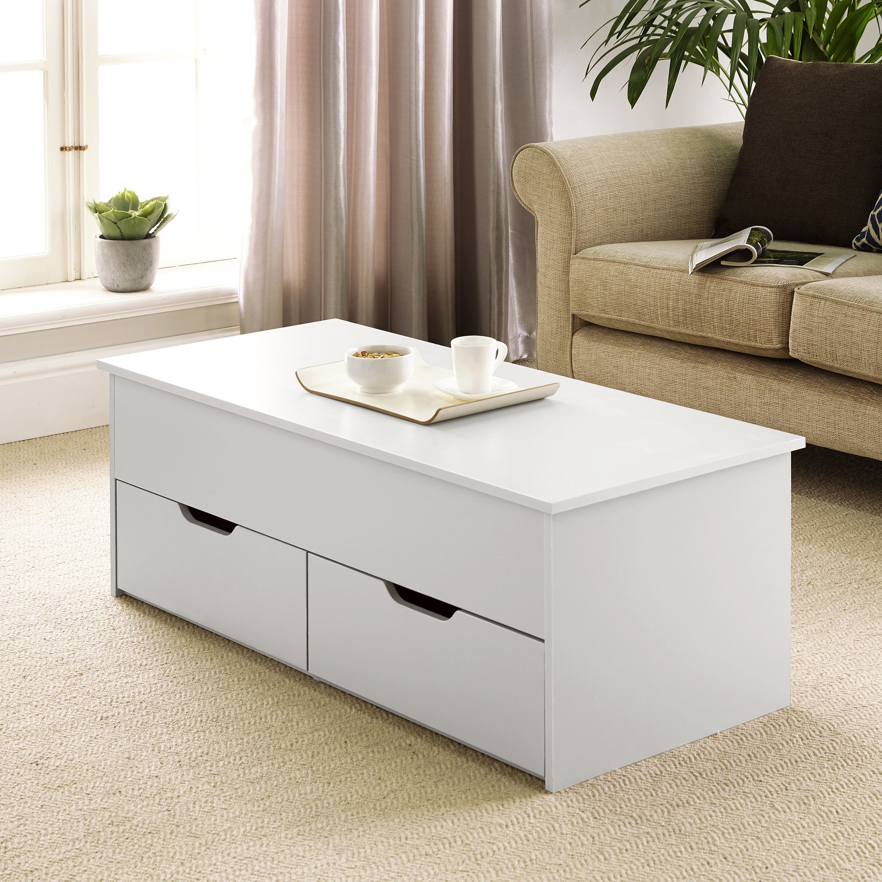 Home Source Bruges 2 Drawer Lift Up Coffee Table - White