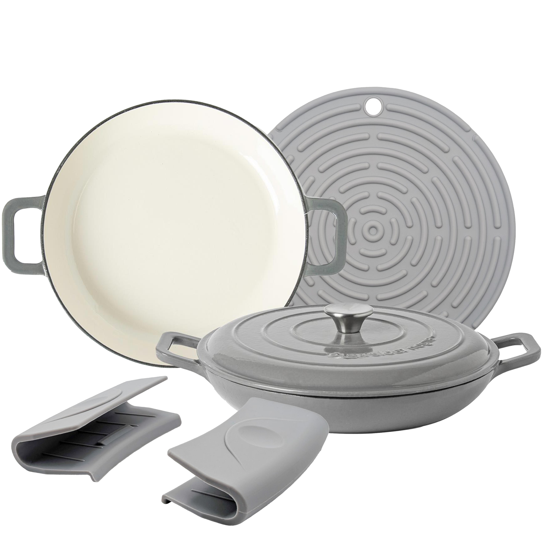 Argon Tableware Cast Iron Casserole Dishes - Slate Grey - Set of 2