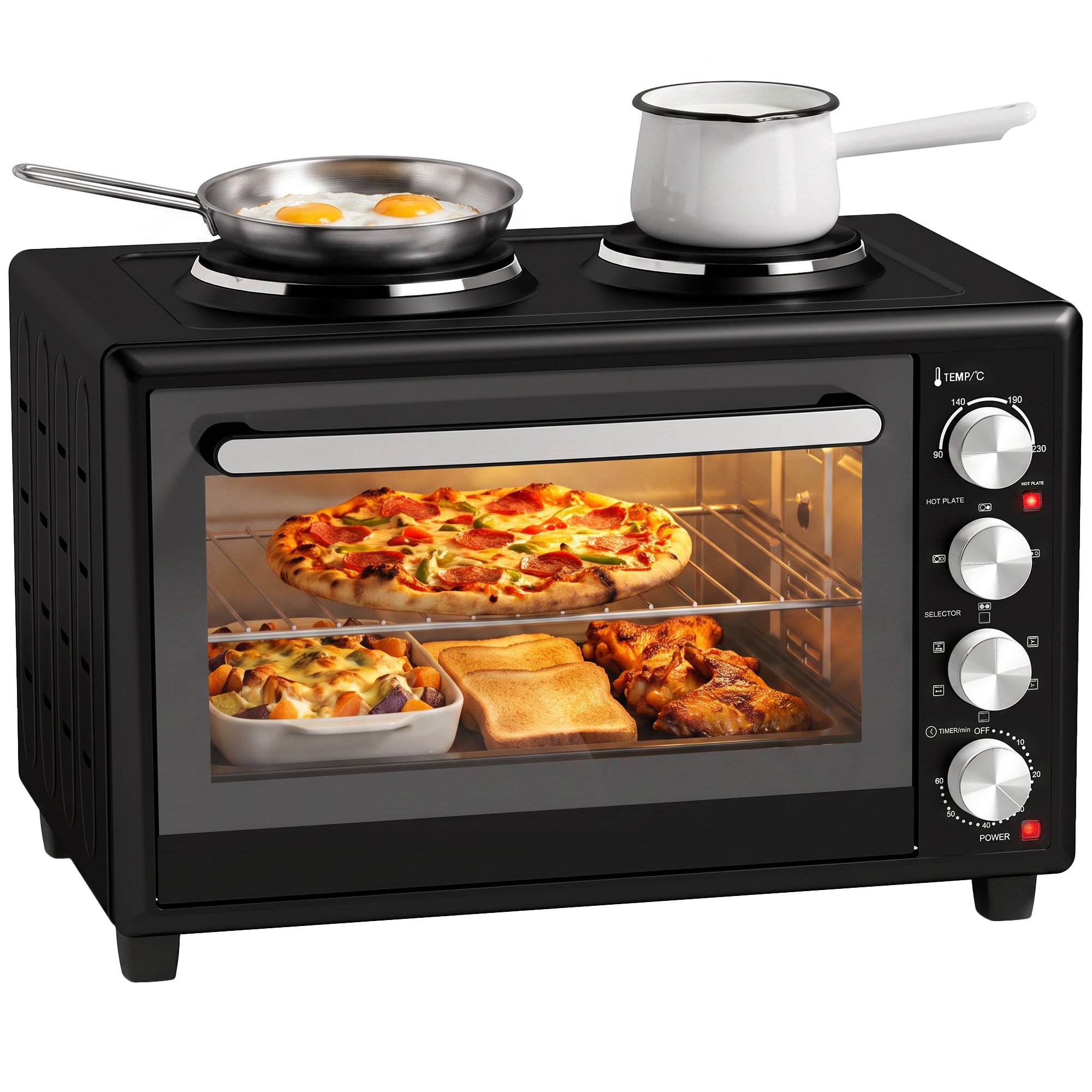 HOMCOM 46L Mini Oven with Dual Hot Plates and Adjustable Temperature - Black