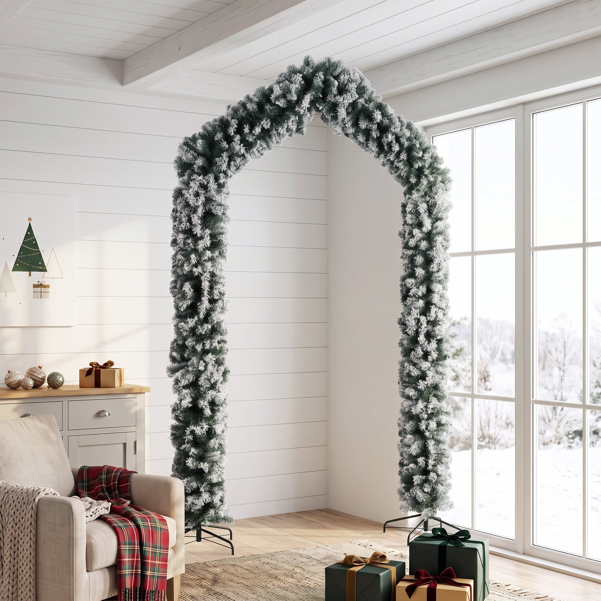 HOMCOM 9ft Snow Flocked Christmas Tree Archway Decoration - Green