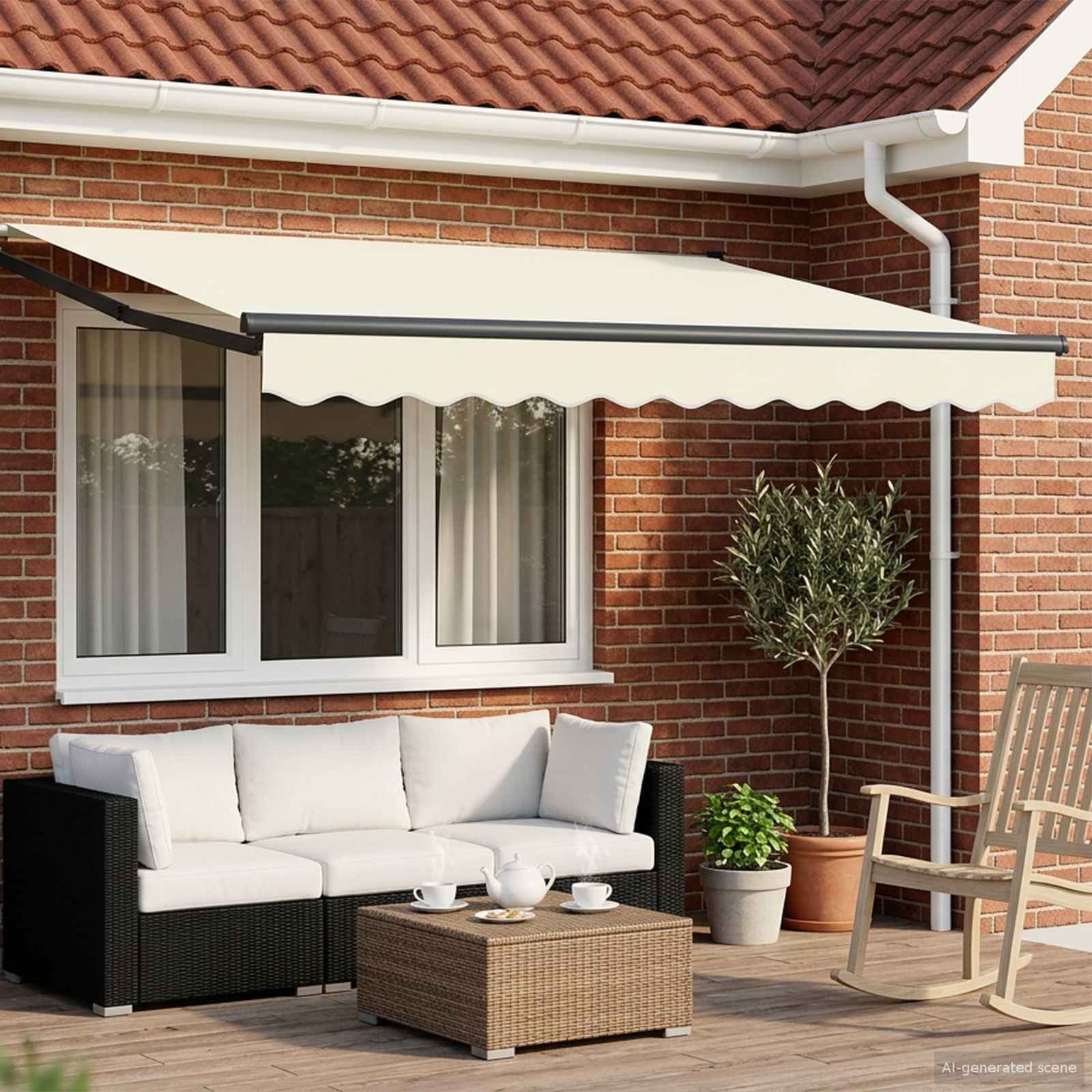 Walplus Electric Aluminium Awning - Cream and Anthracite - 300 x 250 cm
