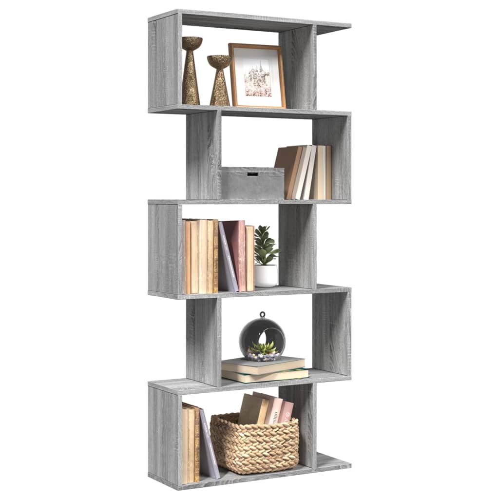 Walplus 5 Tier Engineered Wood Book Cabinet - Grey and Oak - 70 x 24 x 161 cm