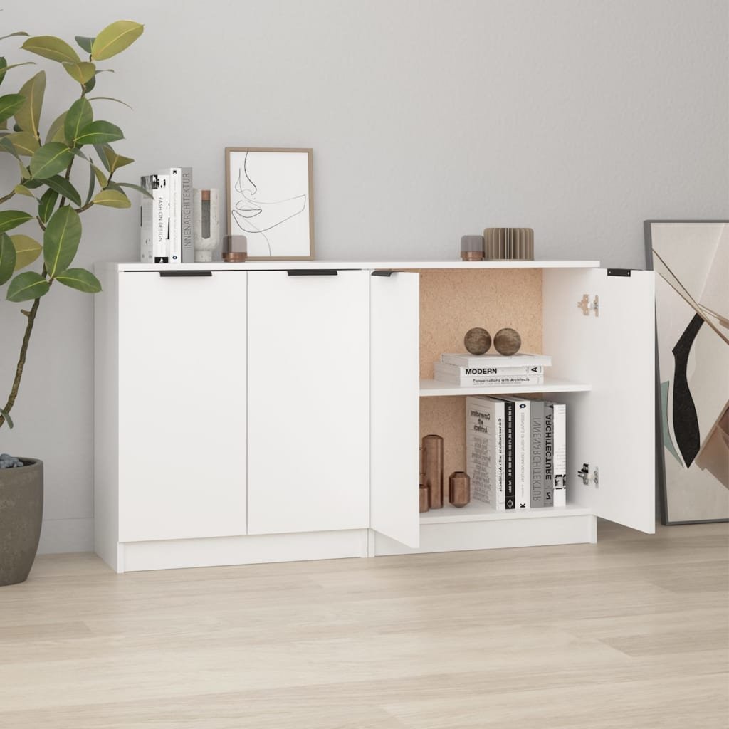Walplus Pack of 2 Engineered Wood Sideboard - White - 60 x 30 x 70 cm