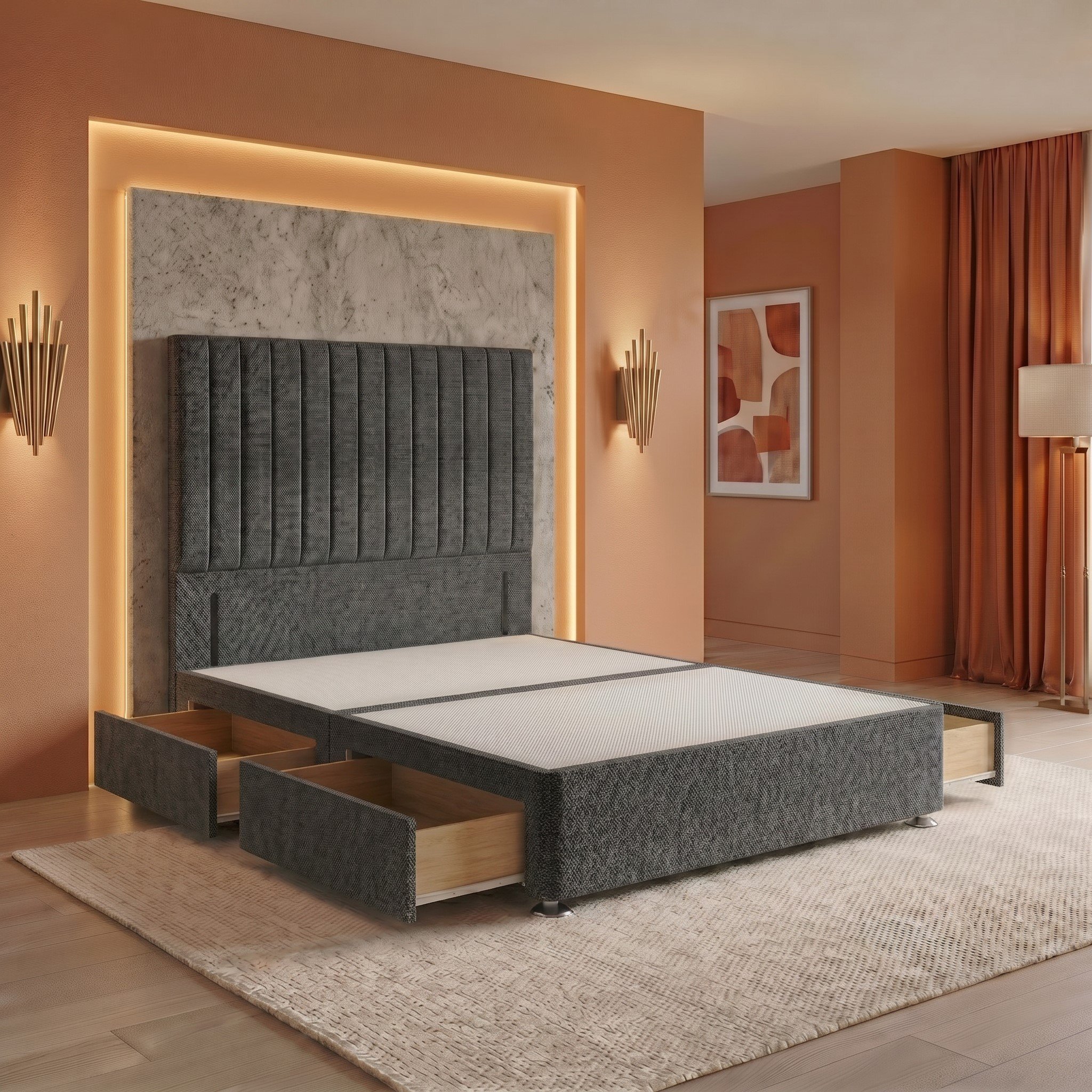 Somnior Heritage Tweed Super King 4 Drawer Divan Bed Base & 54" Headboard - Grey