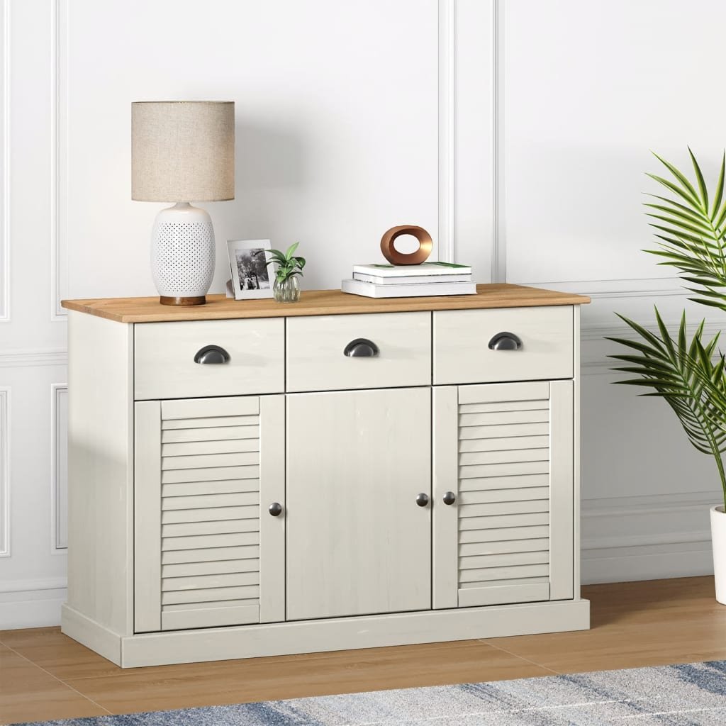 Walplus Solid Pine Sideboard with Drawers - White - 113 x 40 x 75 cm