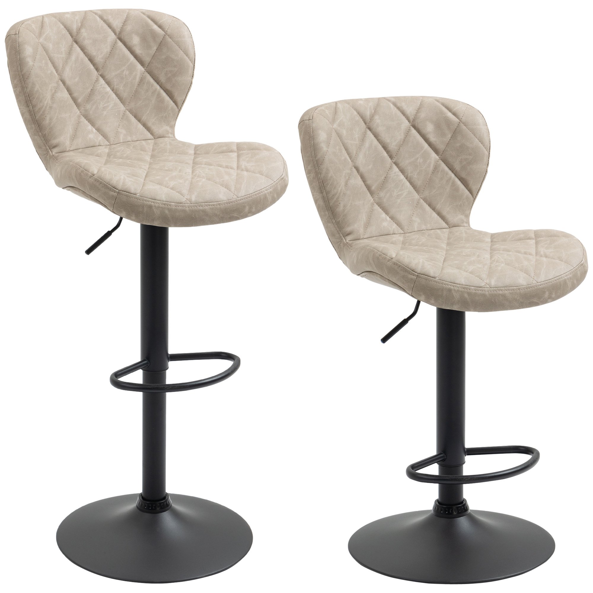 HOMCOM Set of 2 Bar Stool with Backrest and Footrest - Khaki