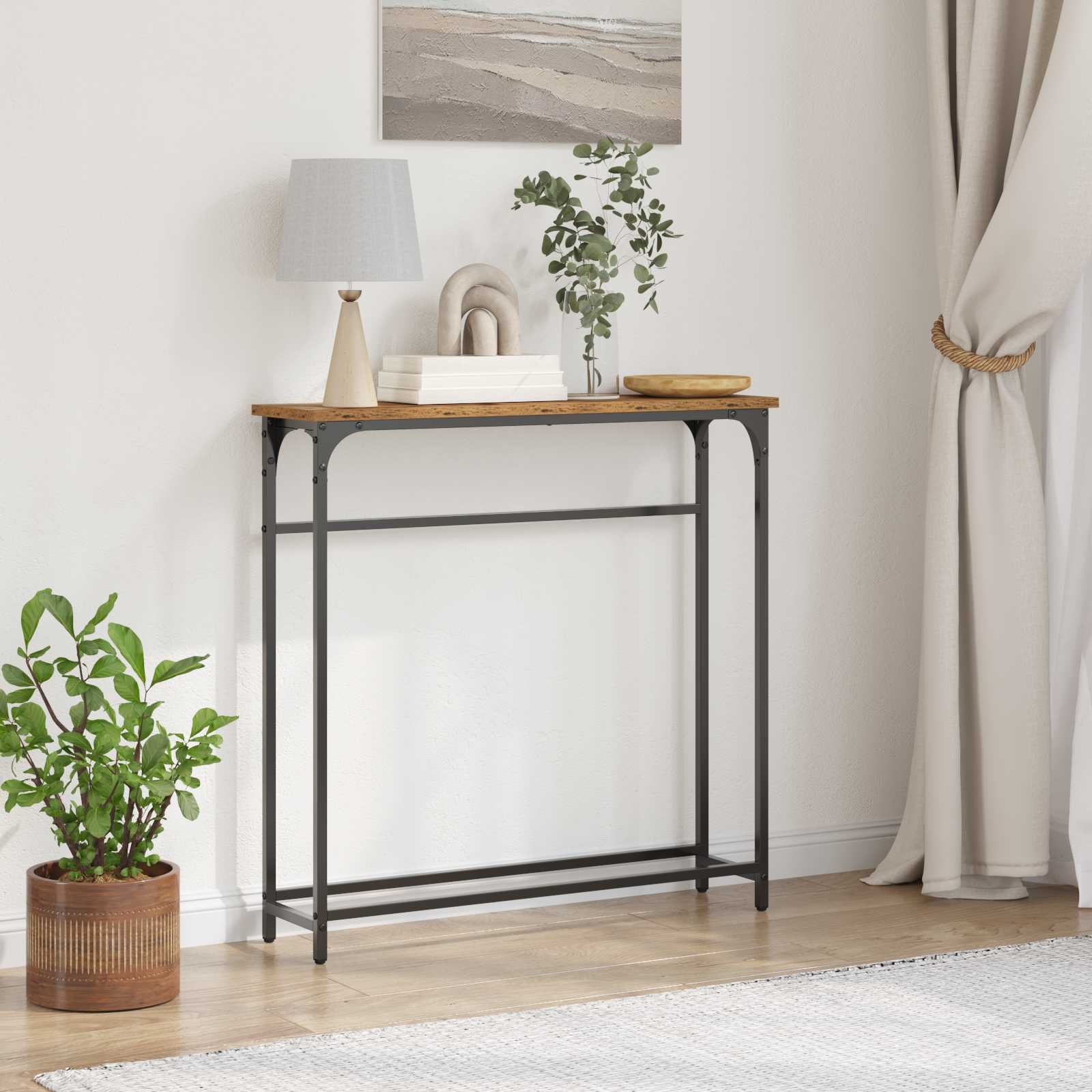 Walplus Engineered Wood Console Table - Dark Wood - 75 x 19.5 x 75 cm