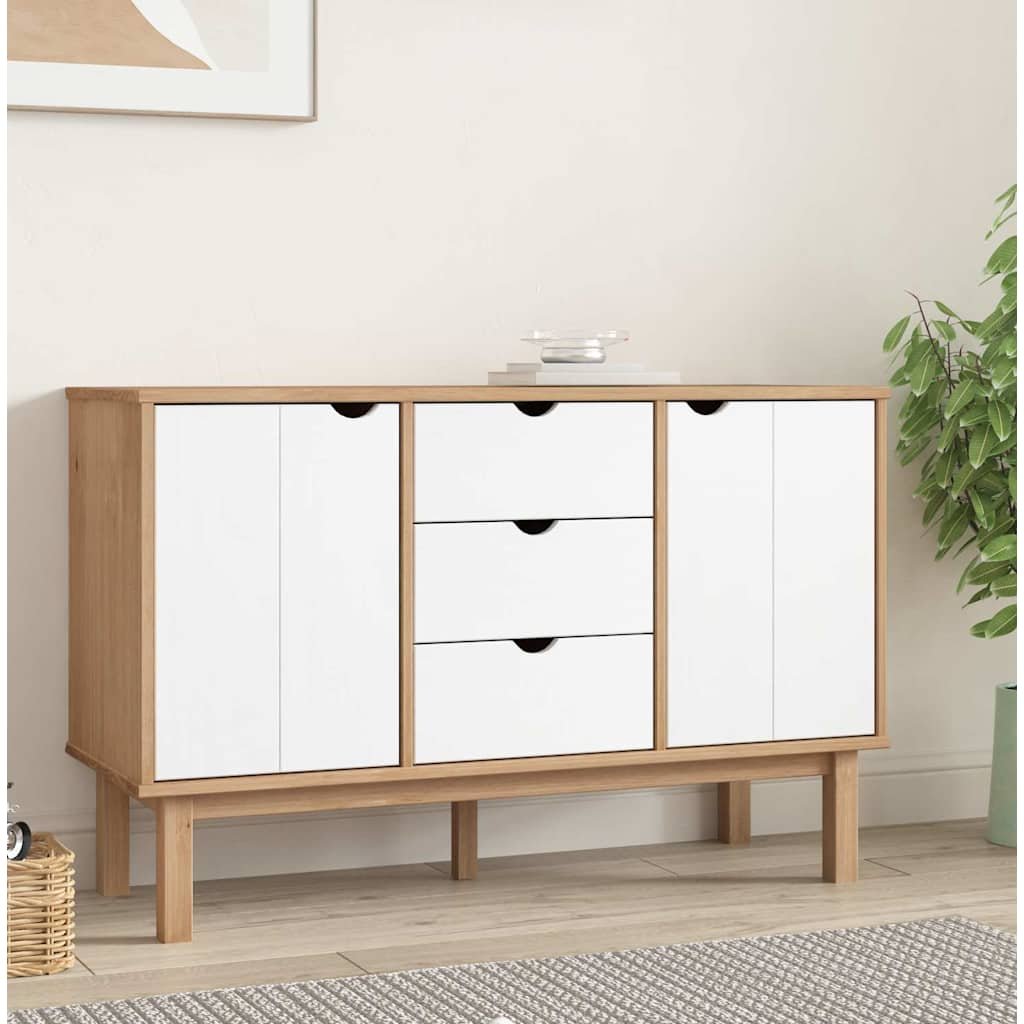Walplus OTTA 3 Drawers Pine Wood Sideboard - White - 113.5 x 43 x 73 cm