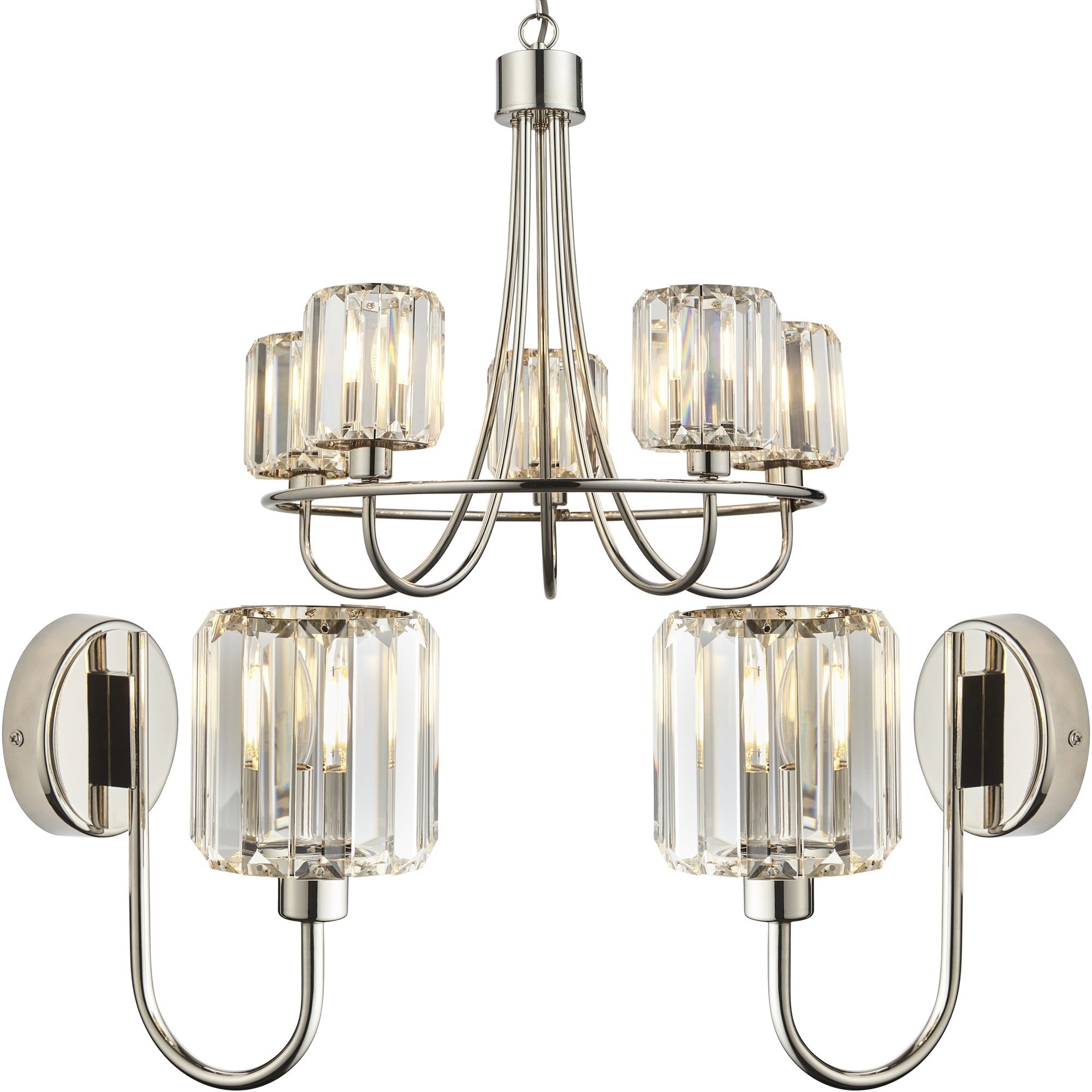 Loops Direct Crystal Ceiling Pendant and 2 Wall Lights - Nickel