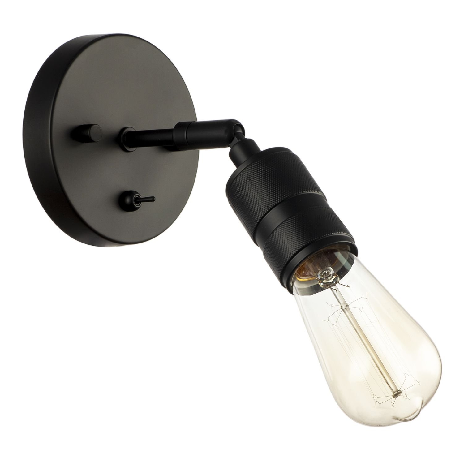 Happy Homewares Matte Black Switched with Adjustable Knurled Wall Light - 12cm