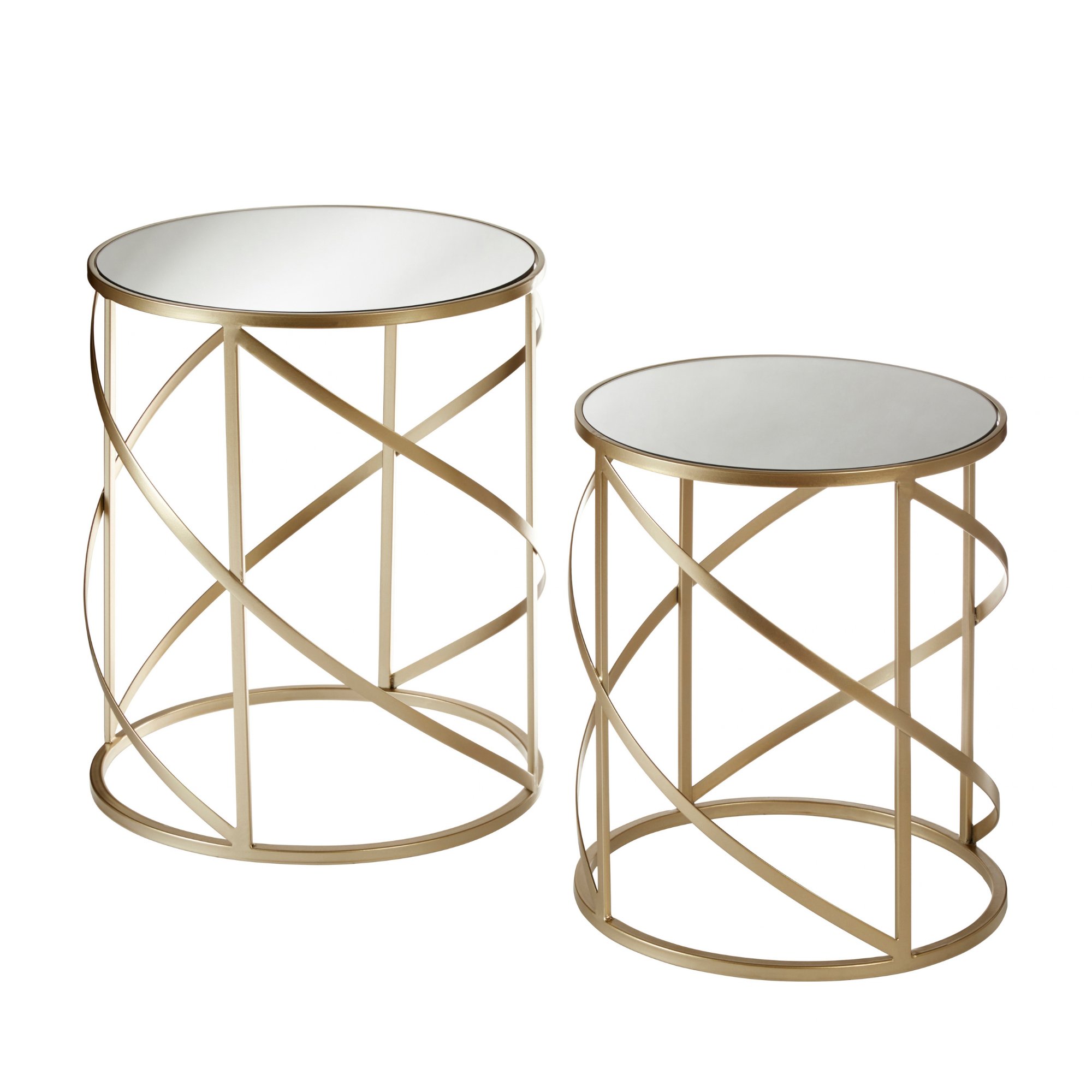 Orsina Mirrored Swirl Frame Side Tables - Gold