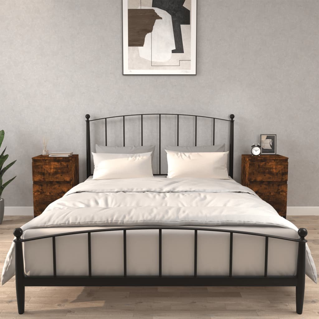 Walplus Pack of 2 Engineered Wood Bedside Cabinet - Dark Oak - 40 x 35 x 70 cm
