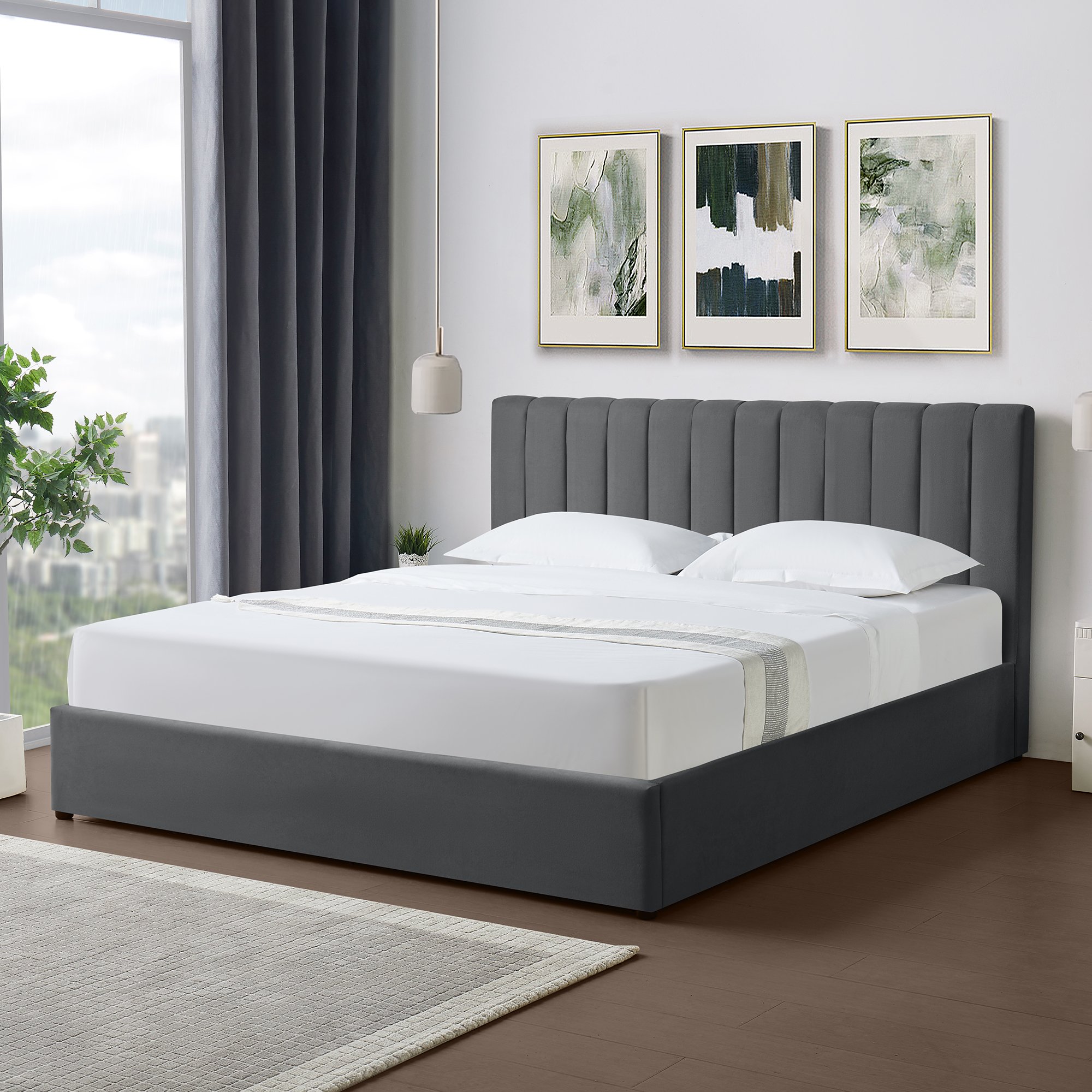 Artemis Home Evelynne Fabric 180cm Superking Ottoman Bed - Dark Grey