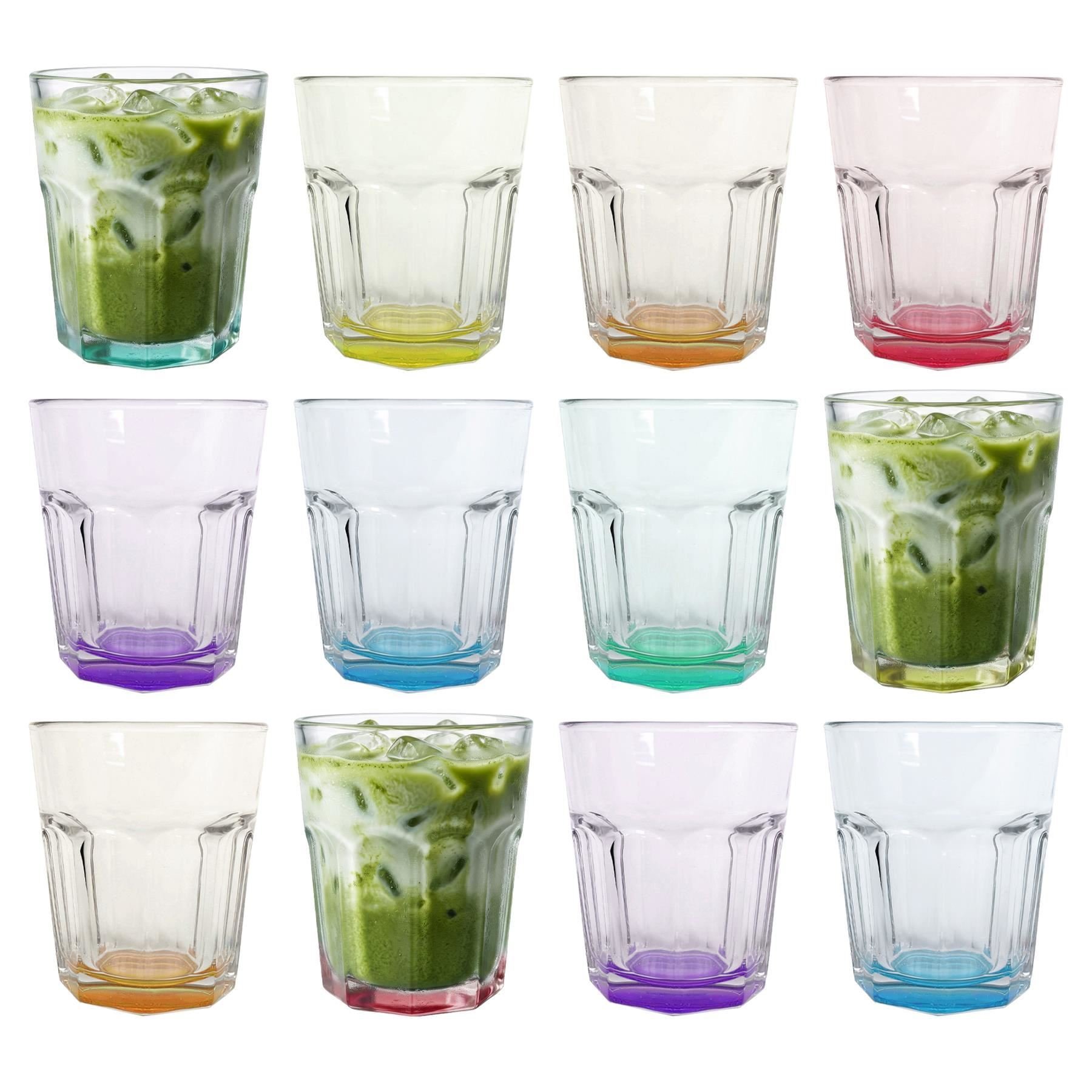 Argon Tableware Panelled Glass Tumblers with Coloured Base - 285ml - Pack of 12