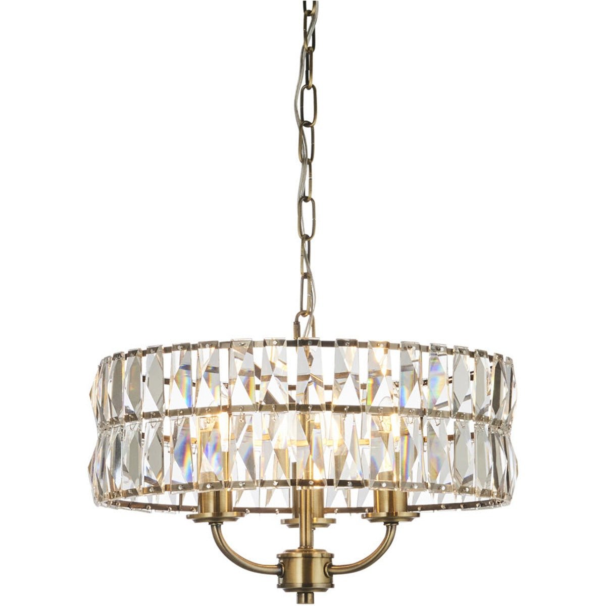 Loops Direct Steel and Glass Pendant Light 3-Light - Antique Brass