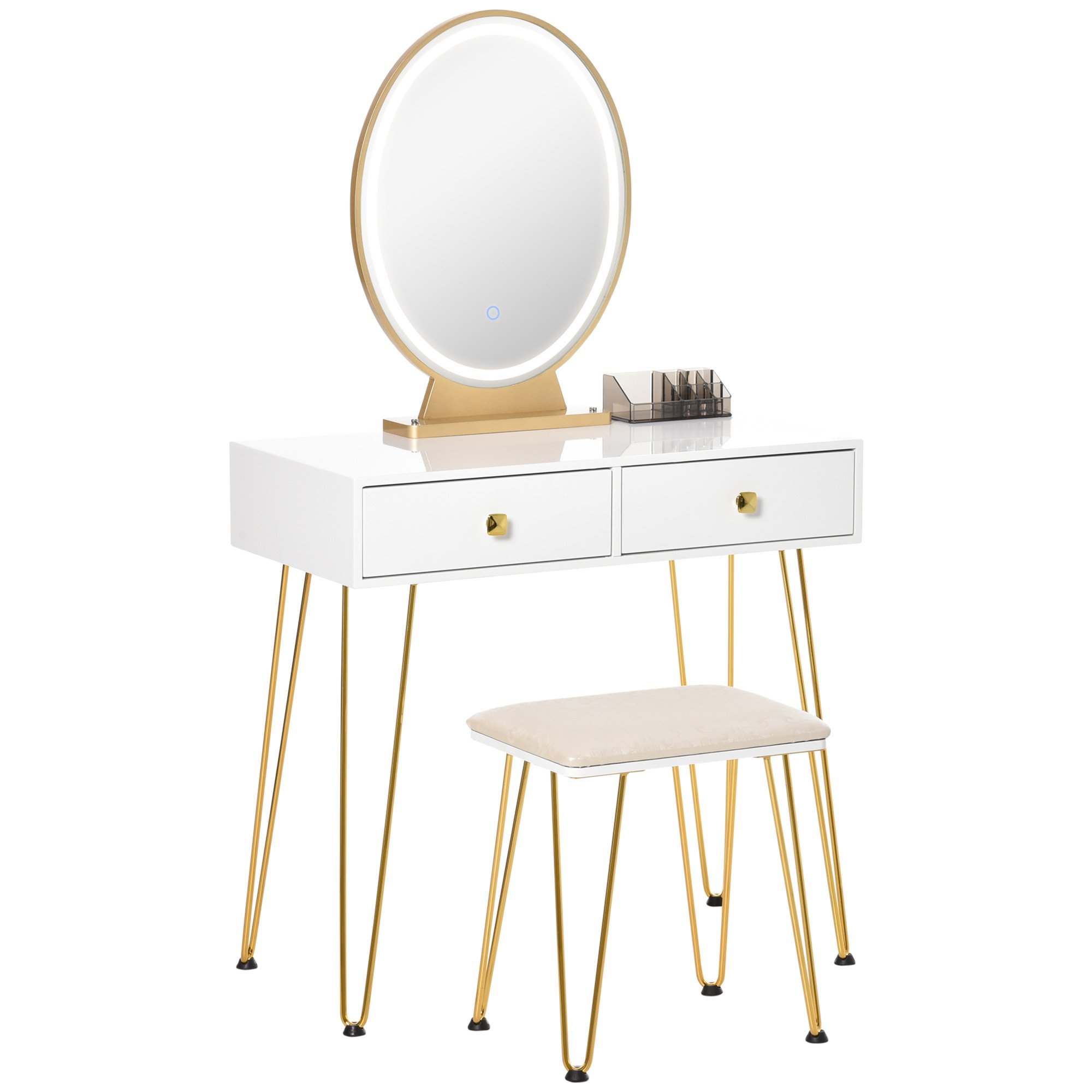 HOMCOM Dressing Table with LED Mirror and Cushioned Stool - White