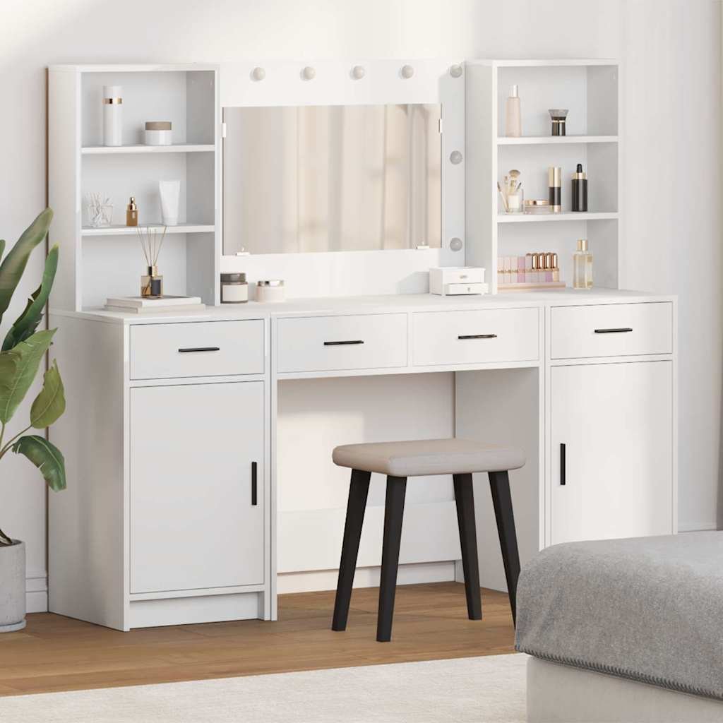 Walplus 3 Piece Engineered Wood Dressing Table Set - White - 78.5 x 41 x 135 cm