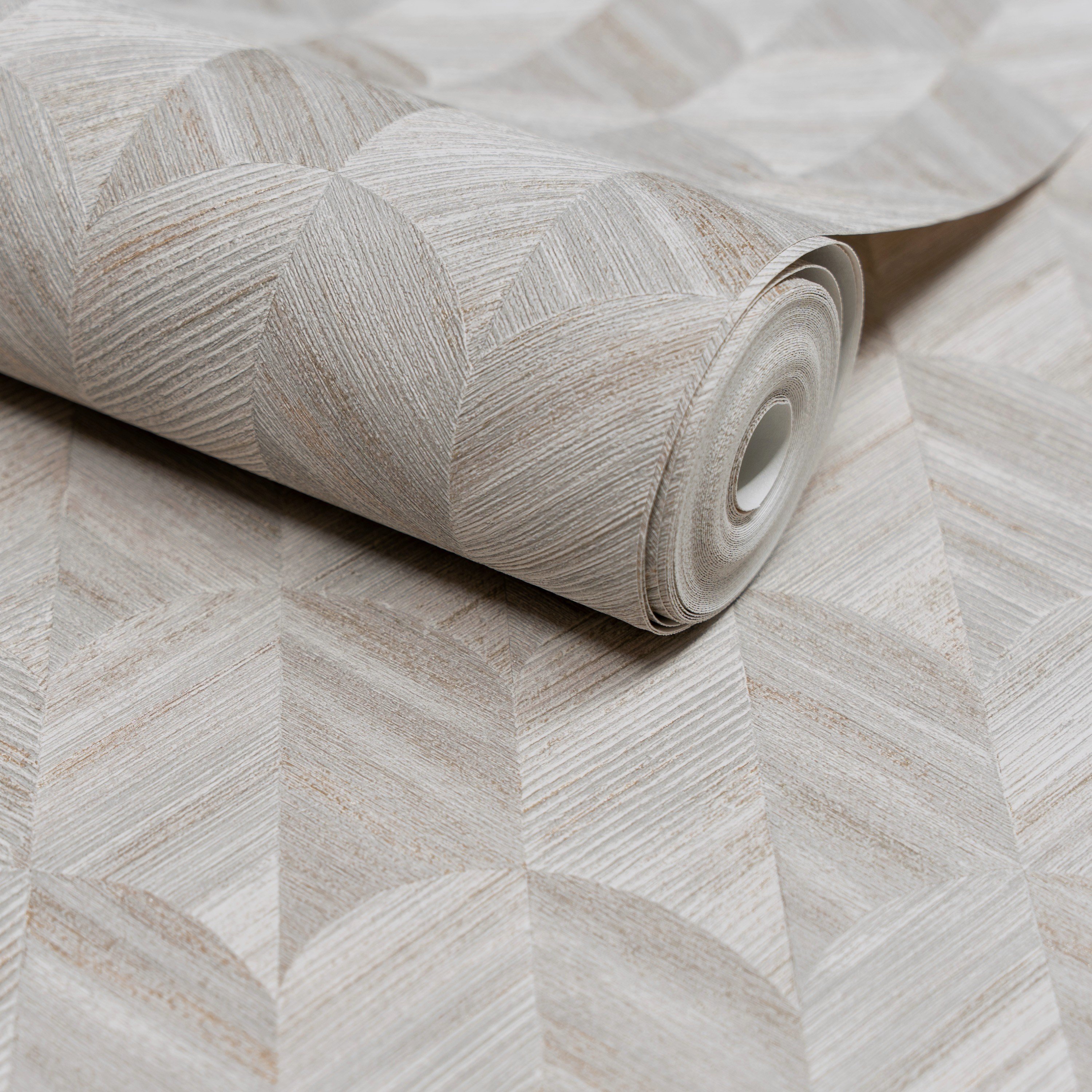 Grandeco Boutique Amber Art Deco Geo Embossed Wallpaper - Grey