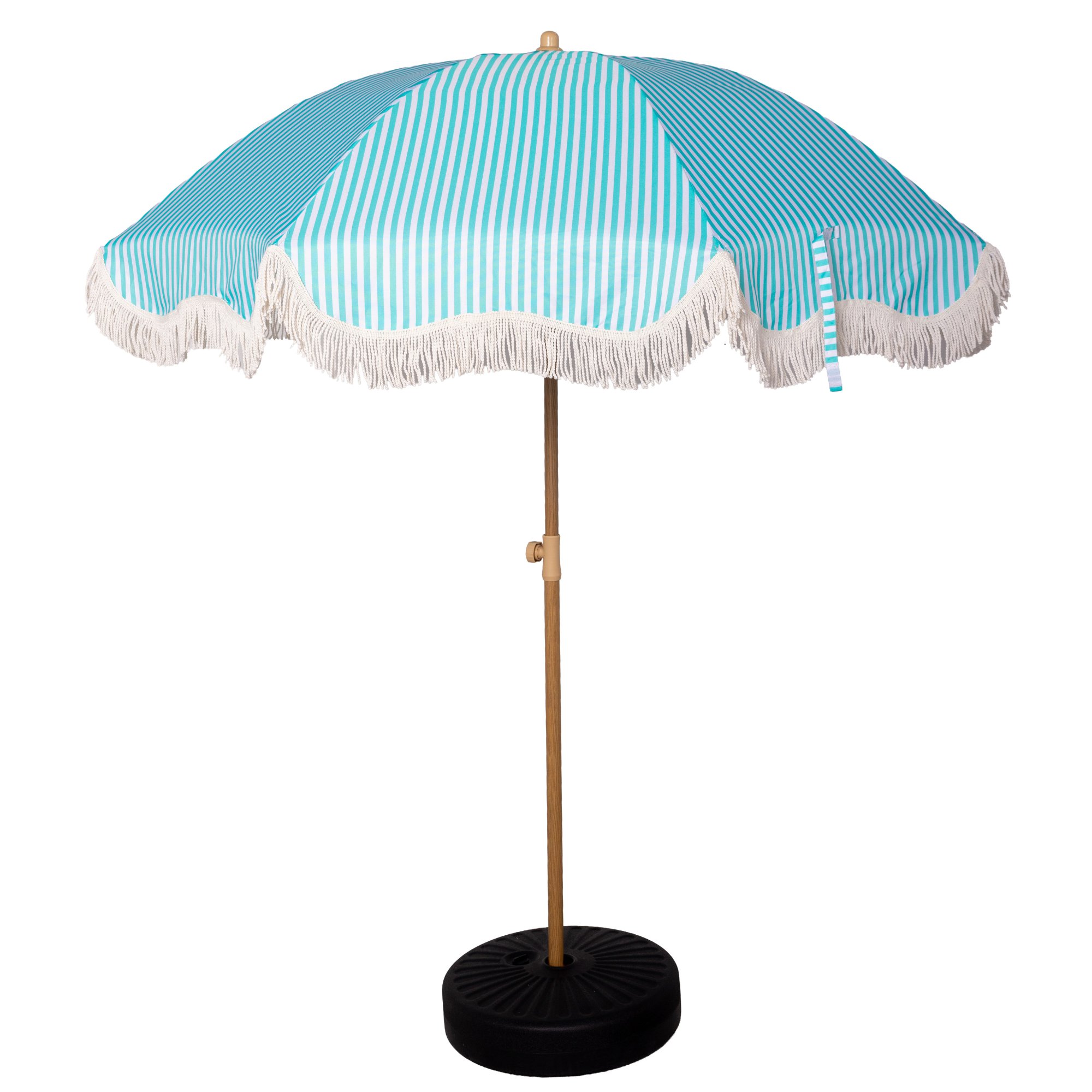 GardenKraft 2m Coastal Striped Outdoor Garden Parasol - Teal
