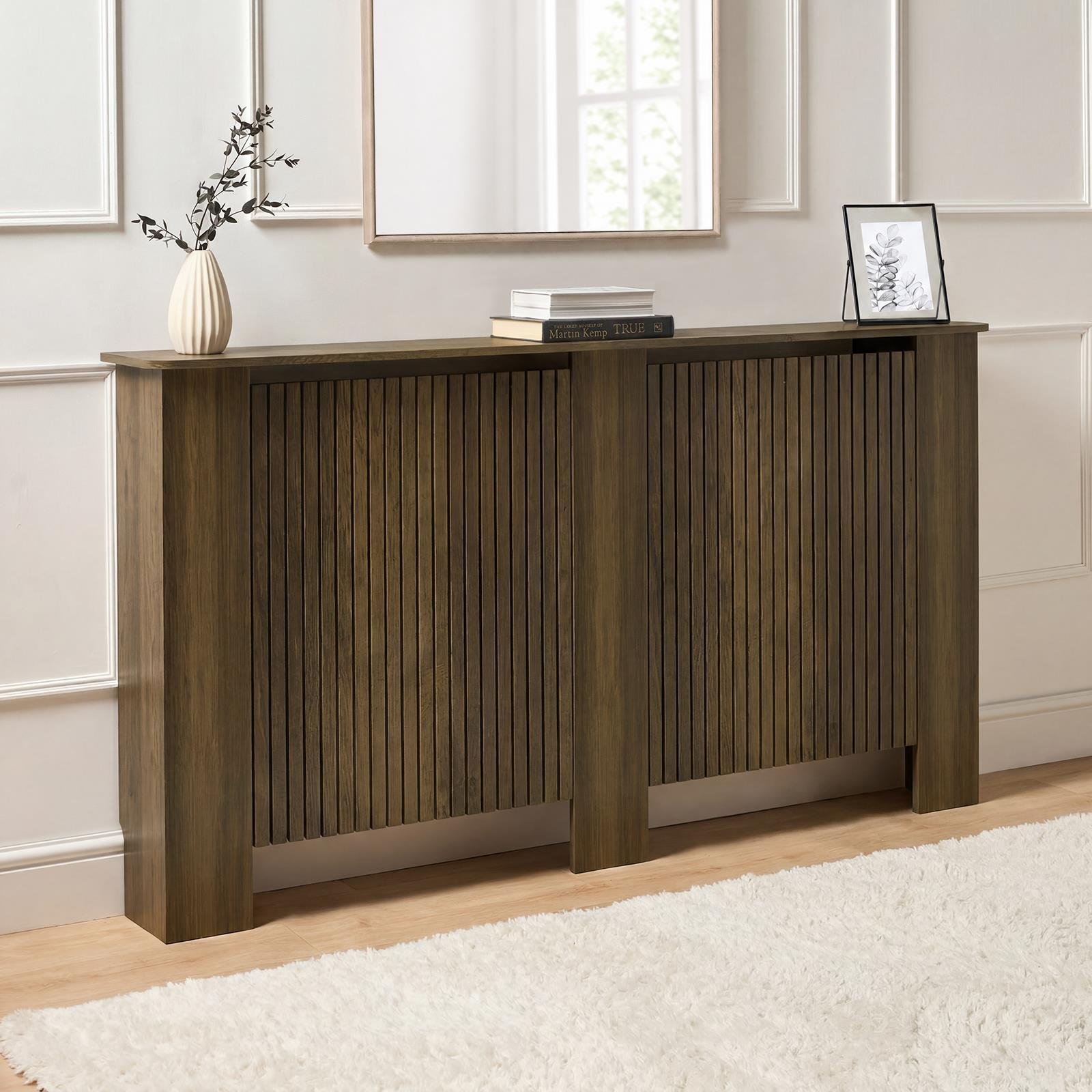 OHS Ribbed Radiator Cover - Medium Wood - Large