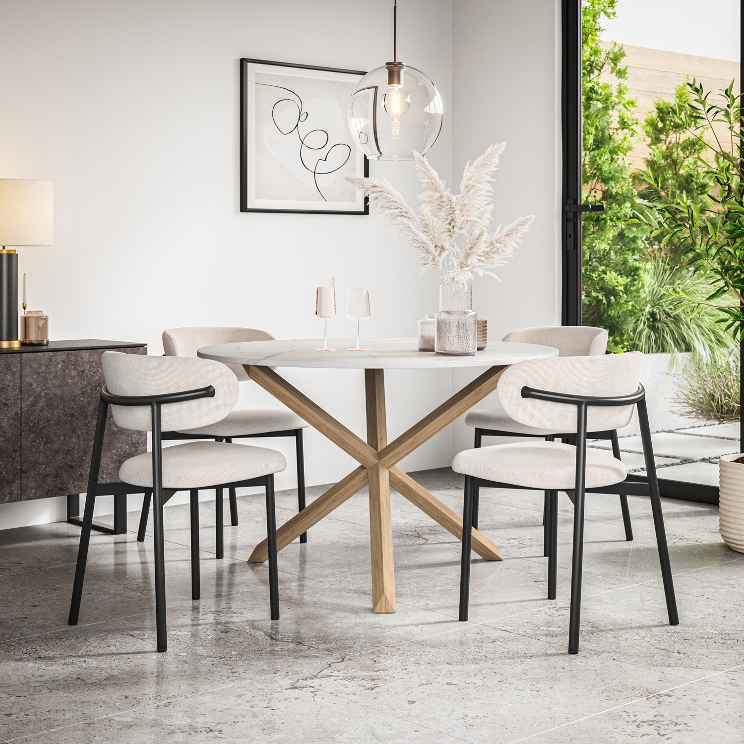 Furniture Online Malvern Marble Effect Dining Table & 4 Myla Beige Chairs