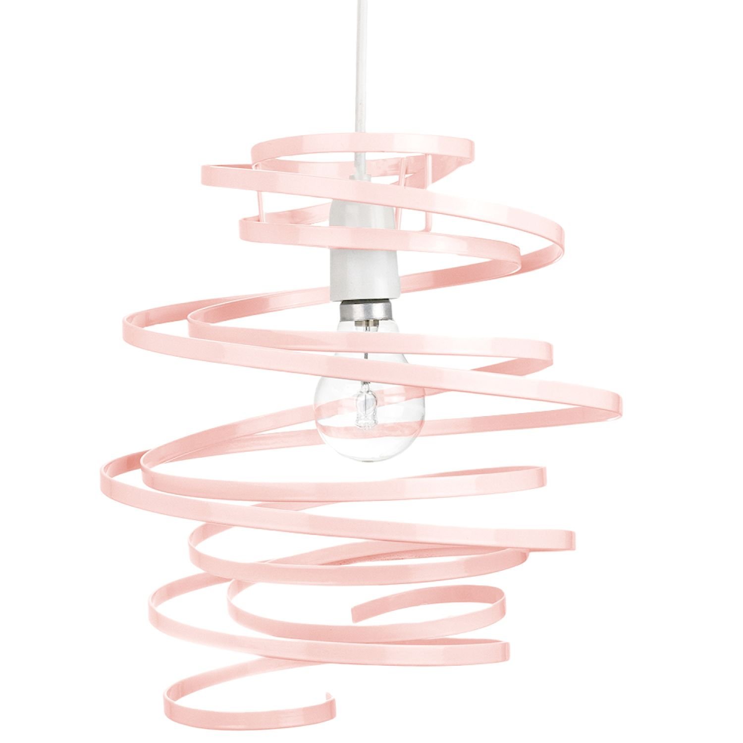 Happy Homewares Pink Gloss Metal Double Ribbon Spiral Swirl Pendant Shade - 23cm