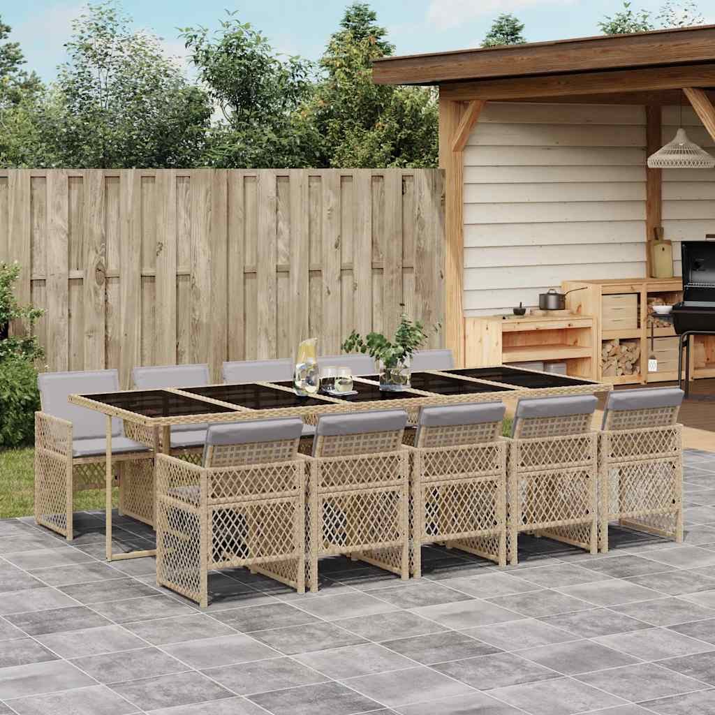 Walplus 11 Piece Poly Rattan Garden Dining Set - Beige - 275 x 106 x 73 cm