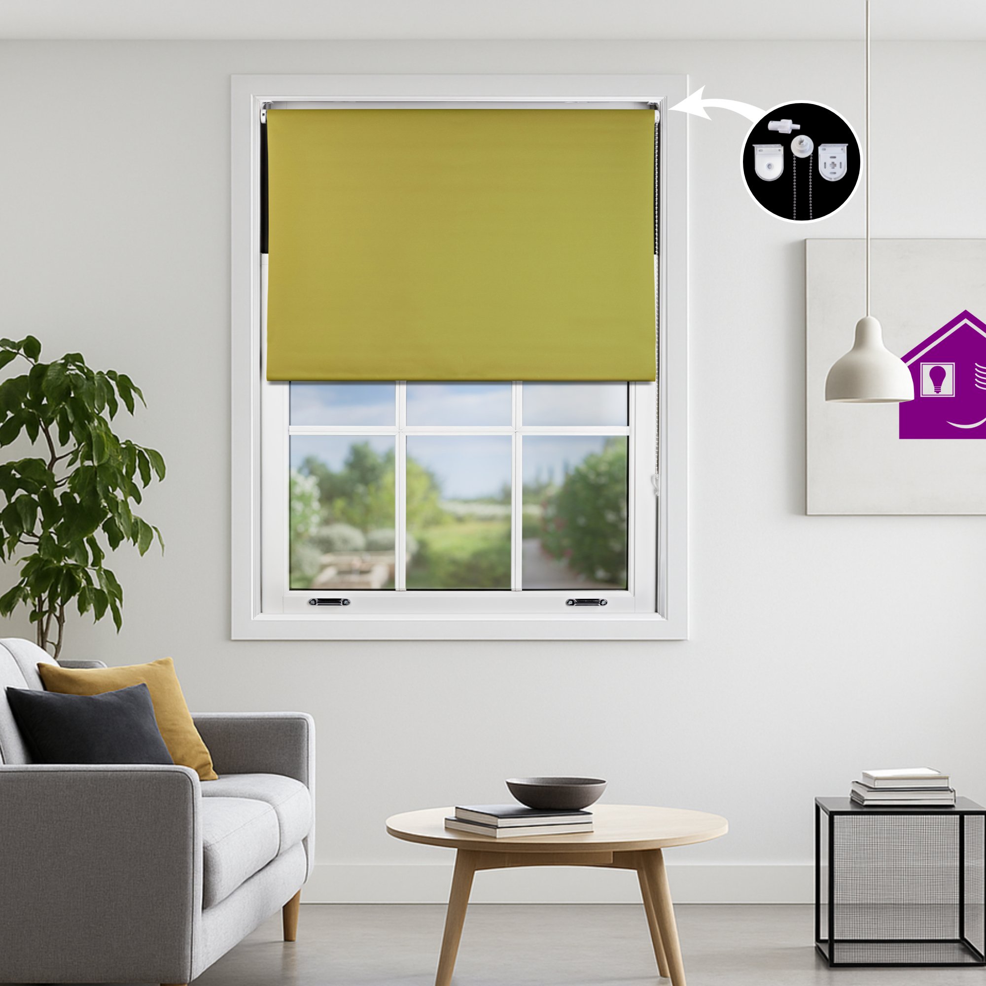 Furnished Green Blackout Roller Blind with Metal Fittings - 60 x 165cm