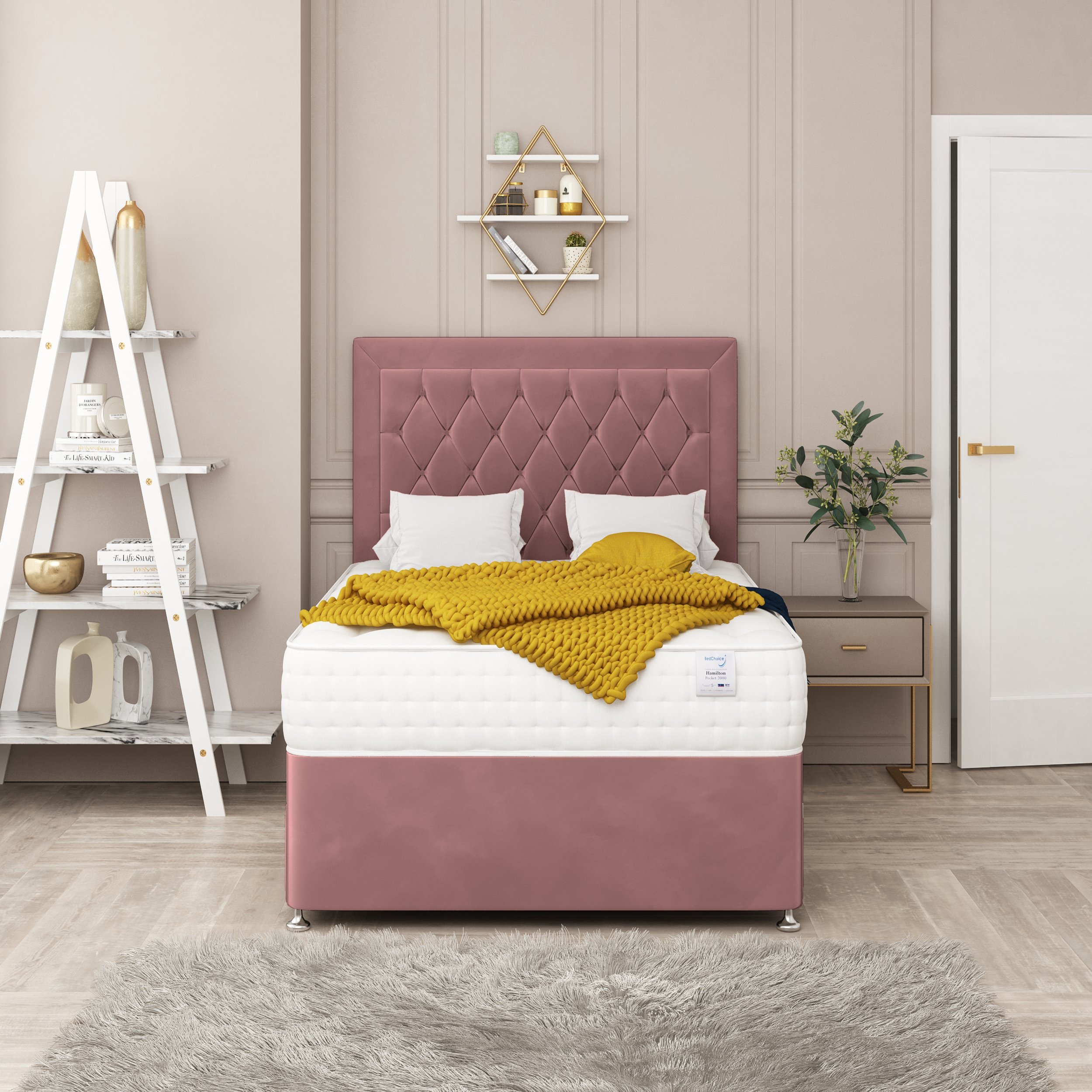 Bed Choices Montana King 26" Headboard Divan Bed Set - Pink