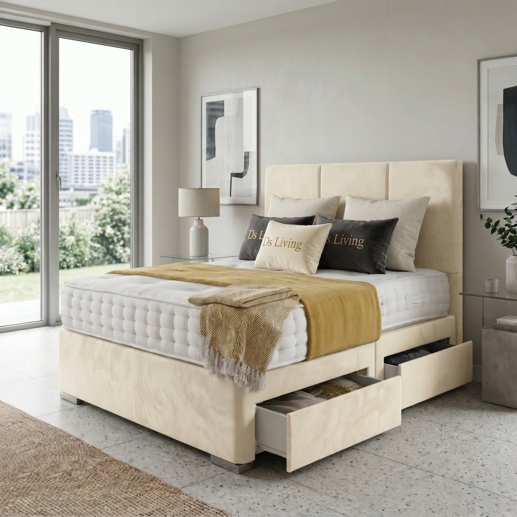 DS Living Whitehall Single 2 Drawer Upholstered Divan Bed Frame - Cream
