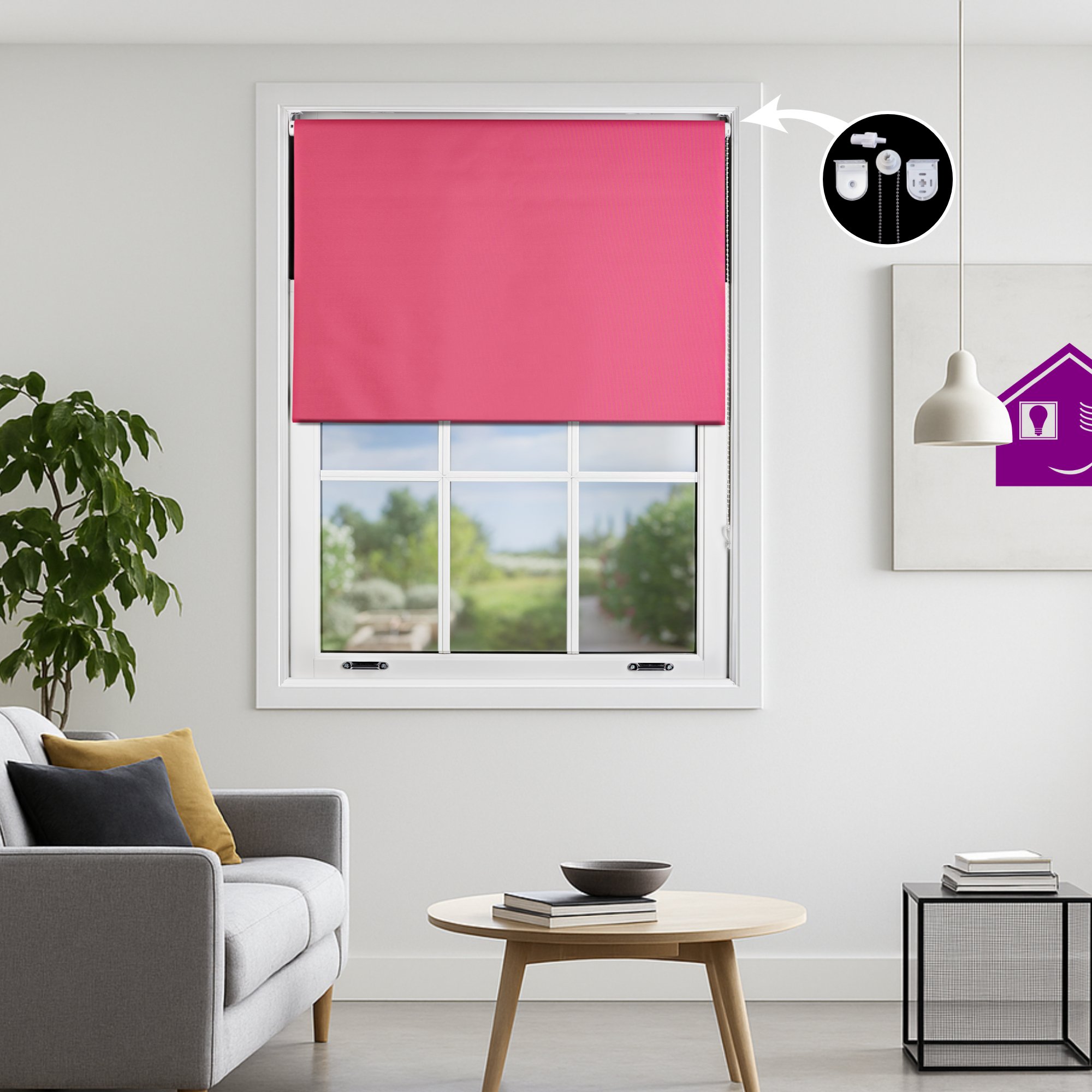 Furnished Fuchsia Blackout Roller Blind with Metal Fittings - 235 x 165cm
