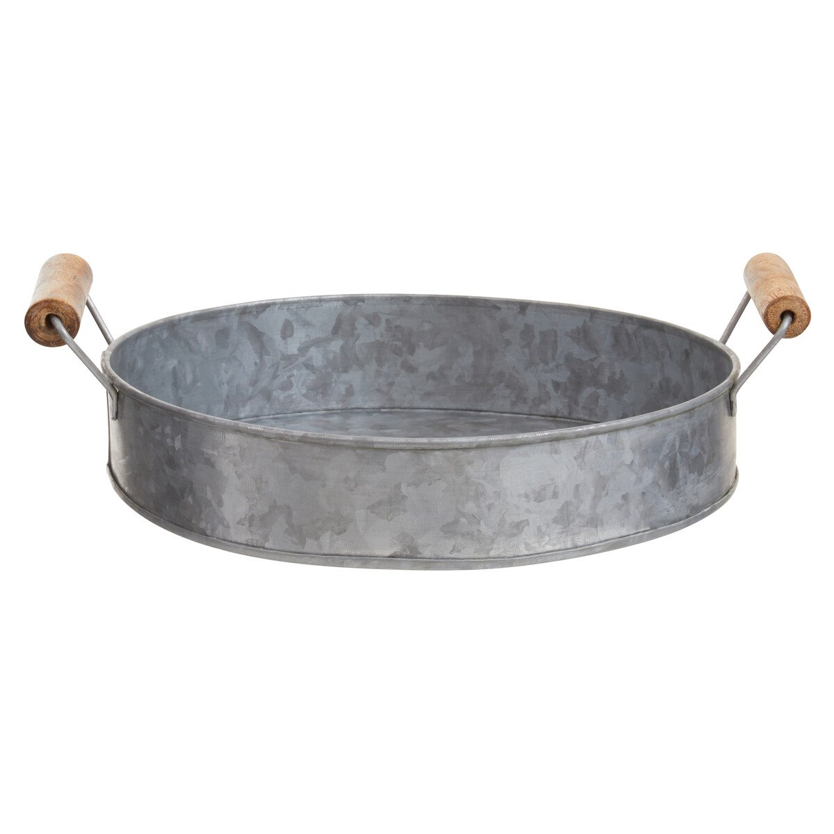 Orsina Drummond Galvanised Steel Round Tray With Wood Handles