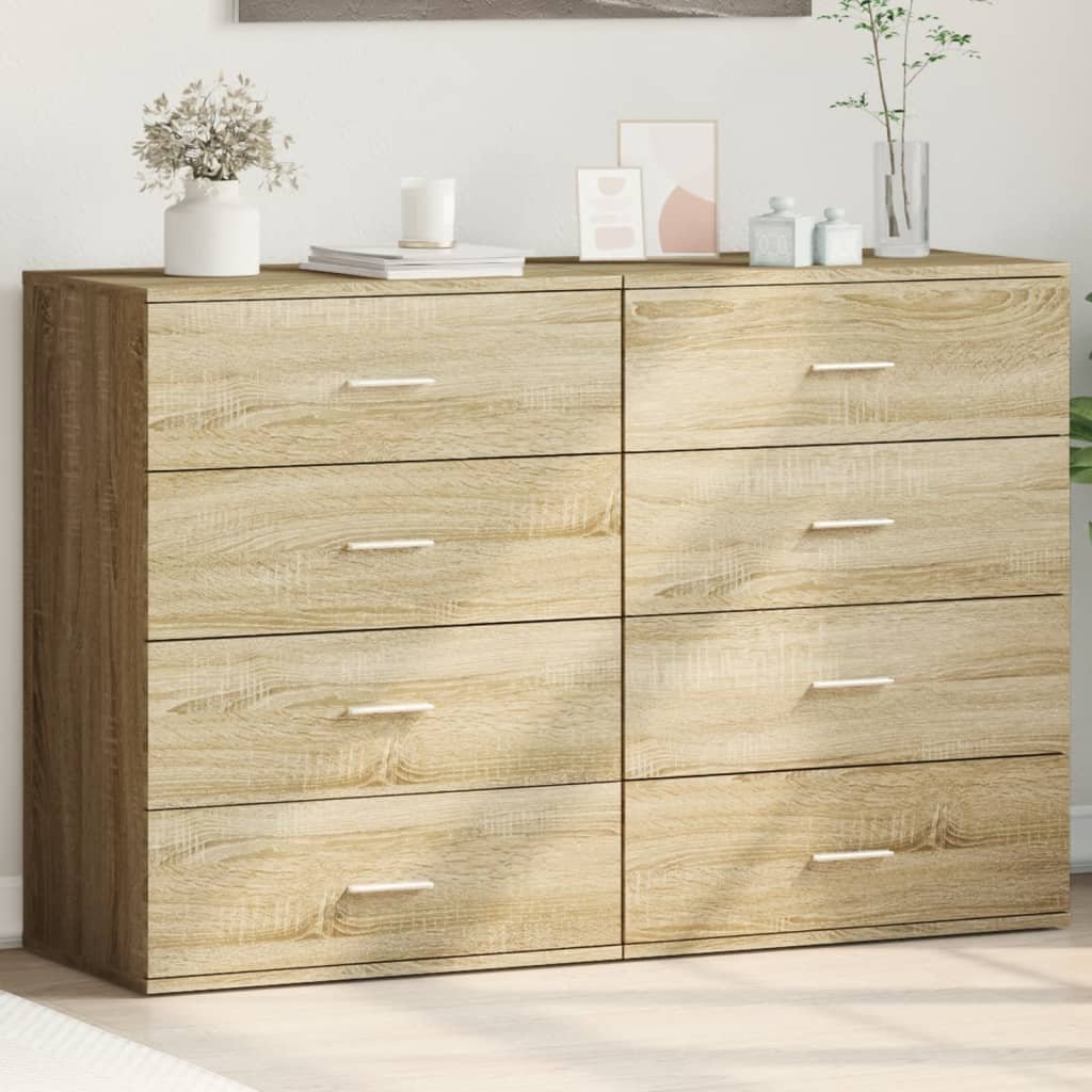 Walplus 2 Piece Engineered Wood Sideboard - Light Oak - 60 x 39 x 80 cm